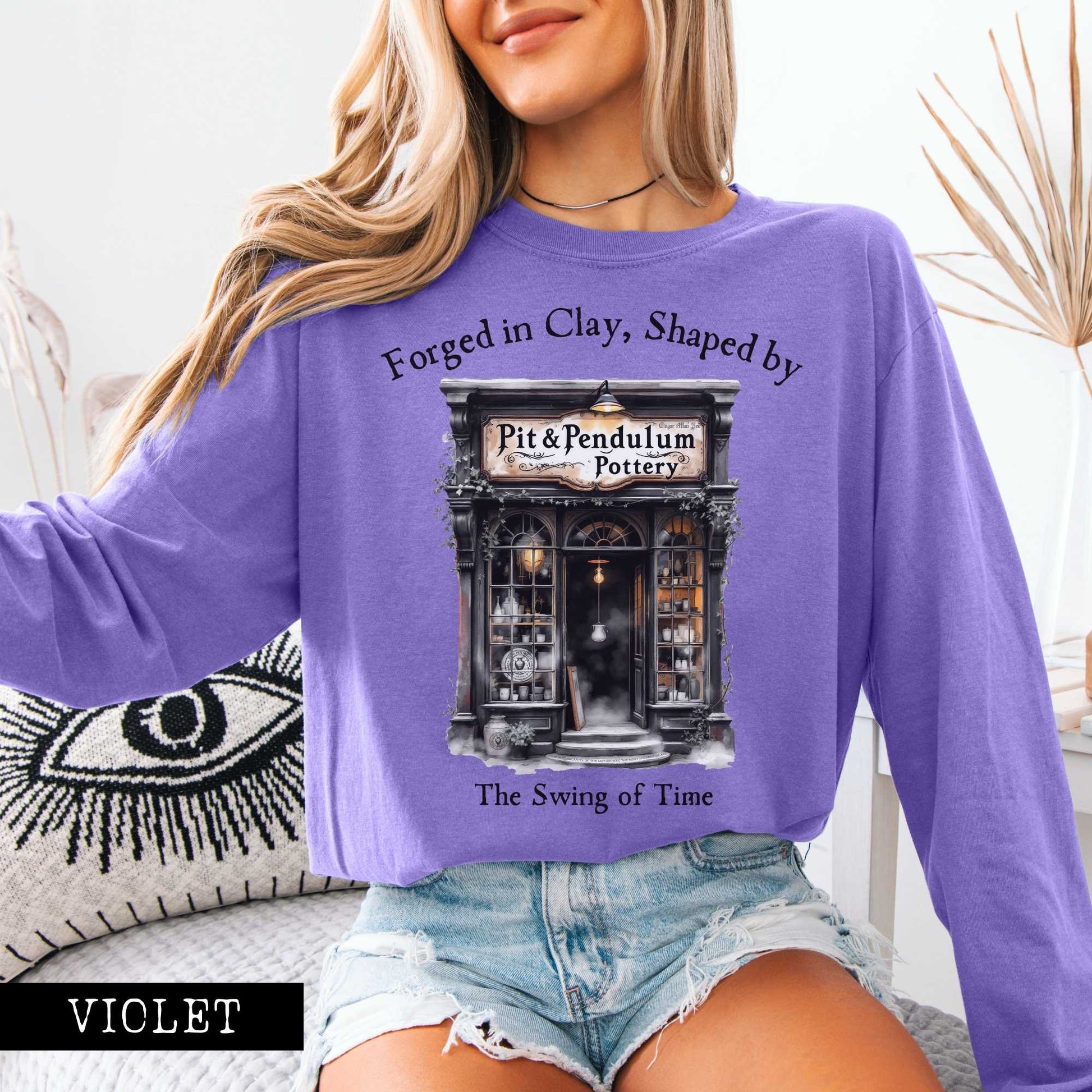 Long-sleeve Pit & Pendulum Pottery Edgar Allan Poe Long Sleeved Shirt The Mystic Eden