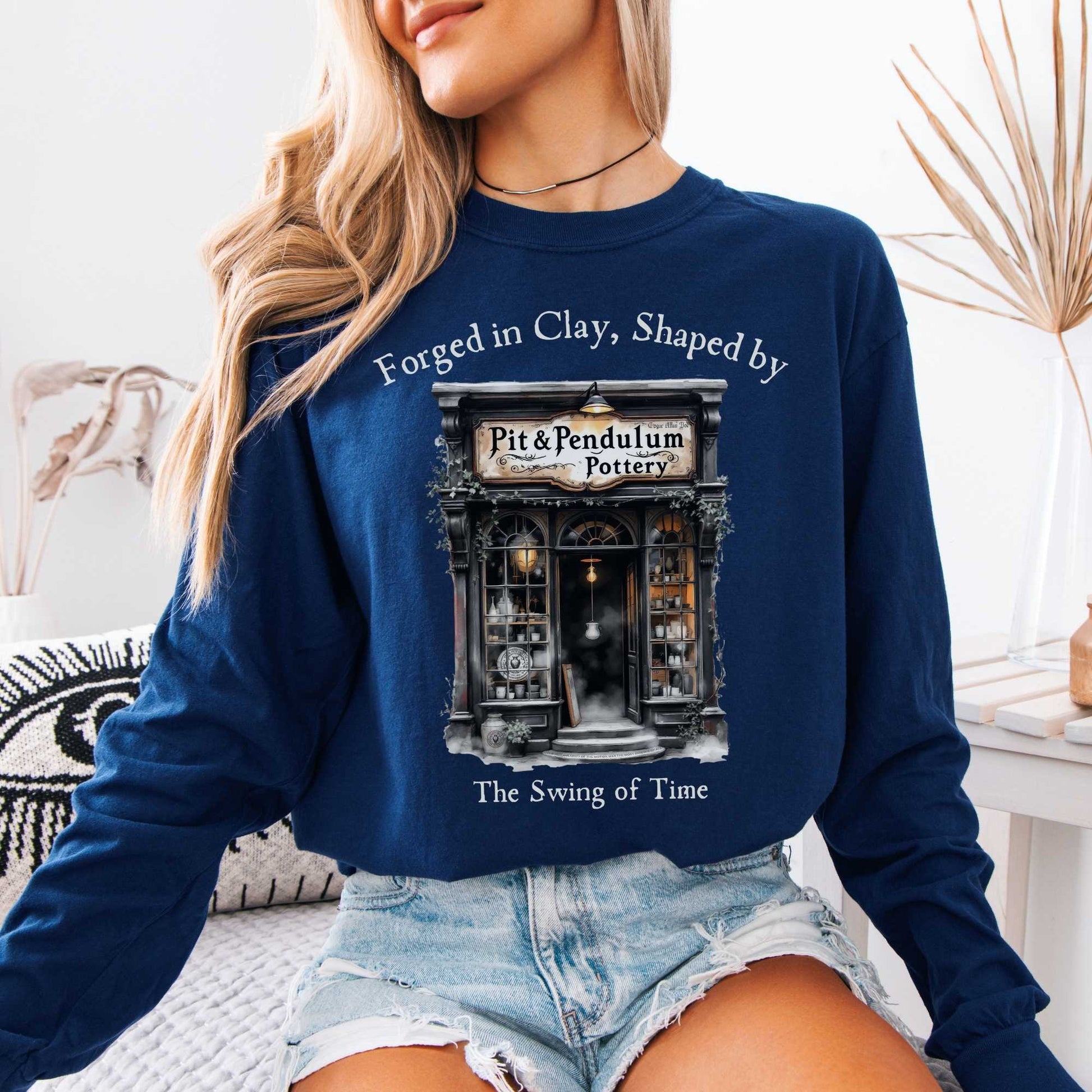 Long-sleeve Pit & Pendulum Pottery Edgar Allan Poe Long Sleeved Shirt The Mystic Eden