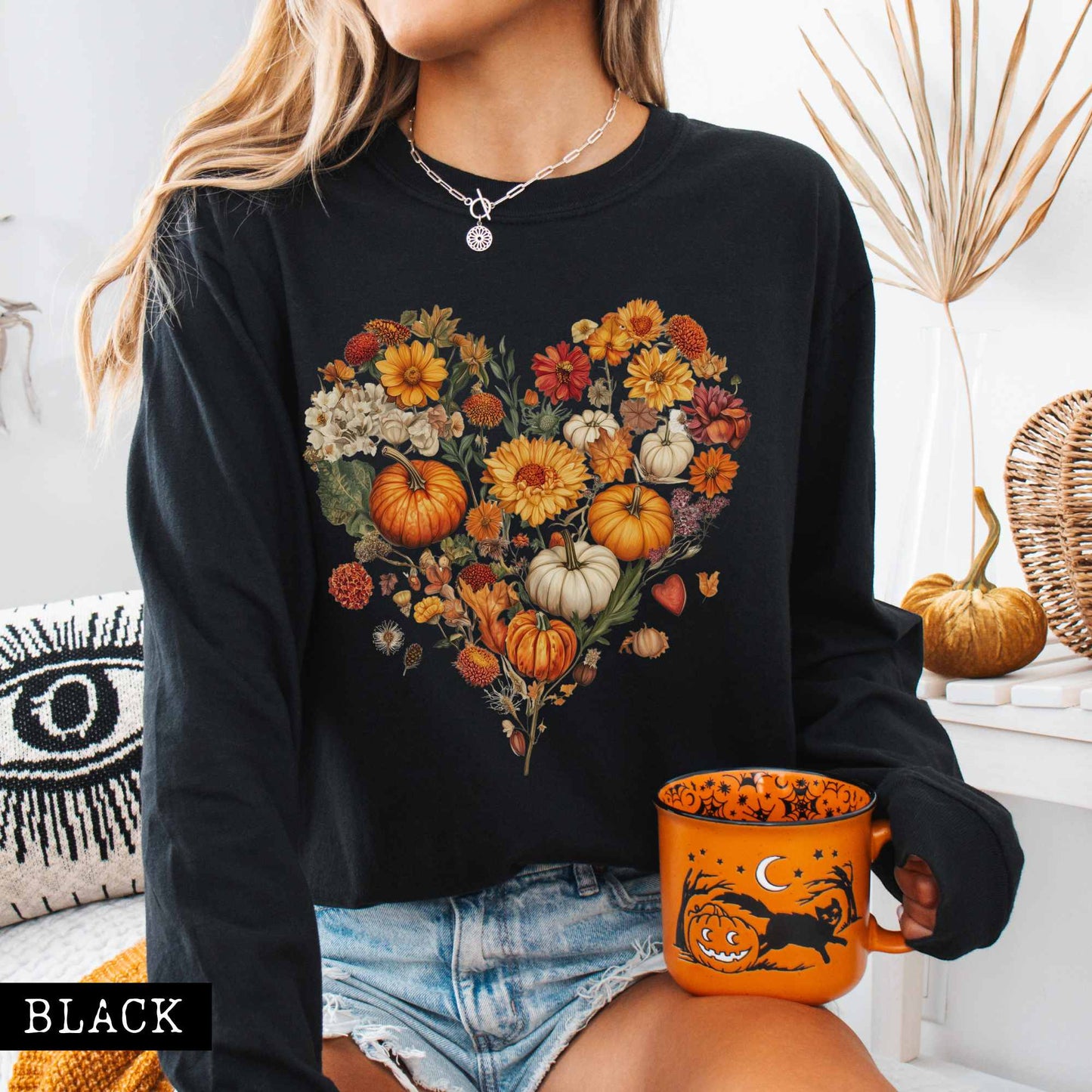 Long-sleeve Pumpkin floral fall heart - long sleeve tee The Mystic Eden