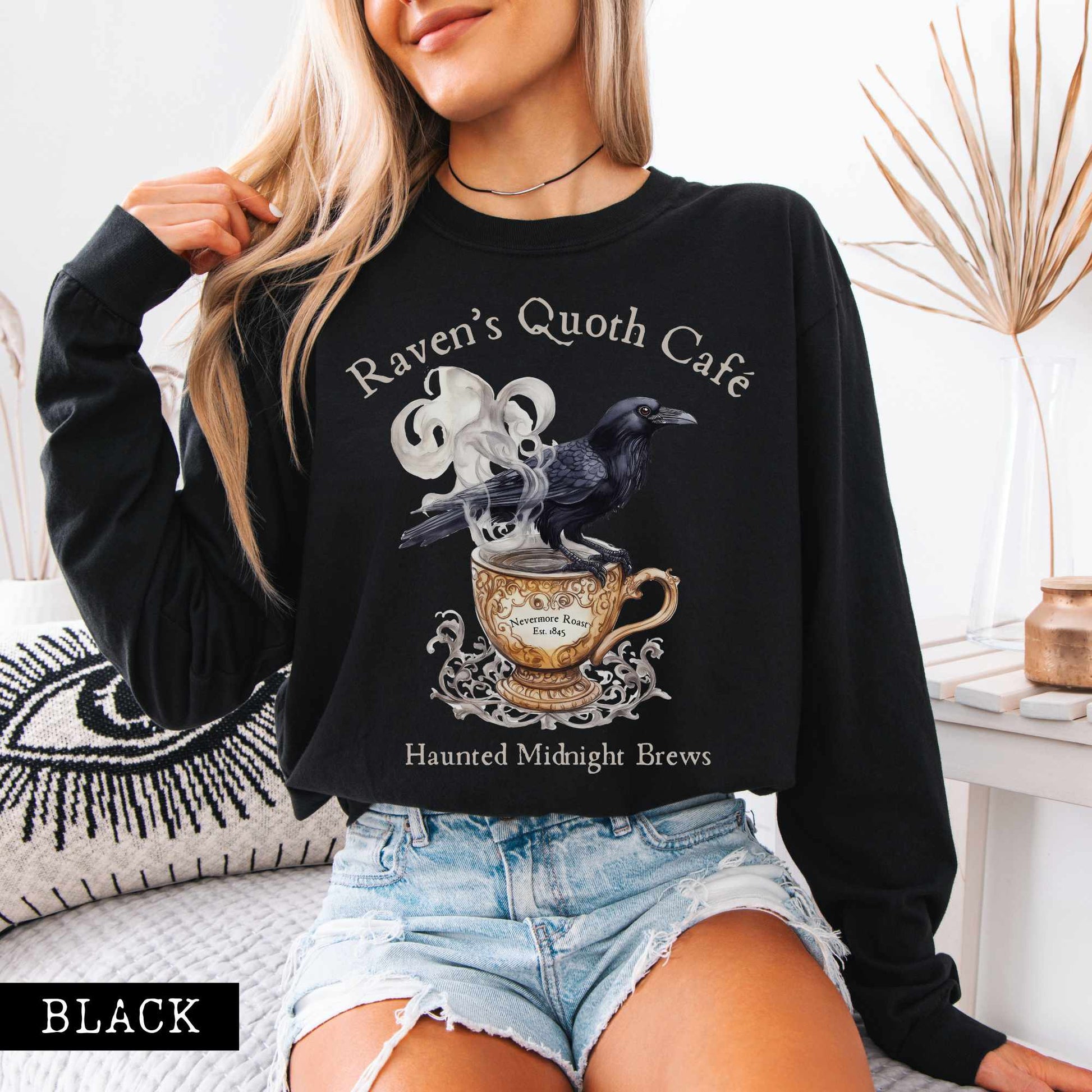 Long-sleeve Raven's Quoth Cafe Long Sleeved Shirt The Mystic Eden