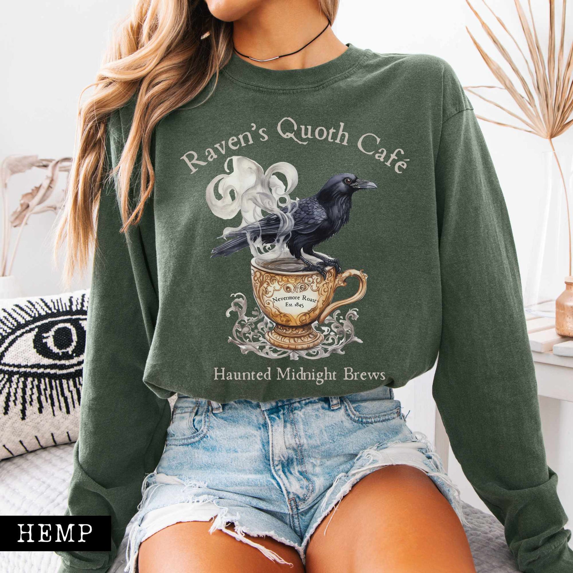 Long-sleeve Raven's Quoth Cafe Long Sleeved Shirt The Mystic Eden