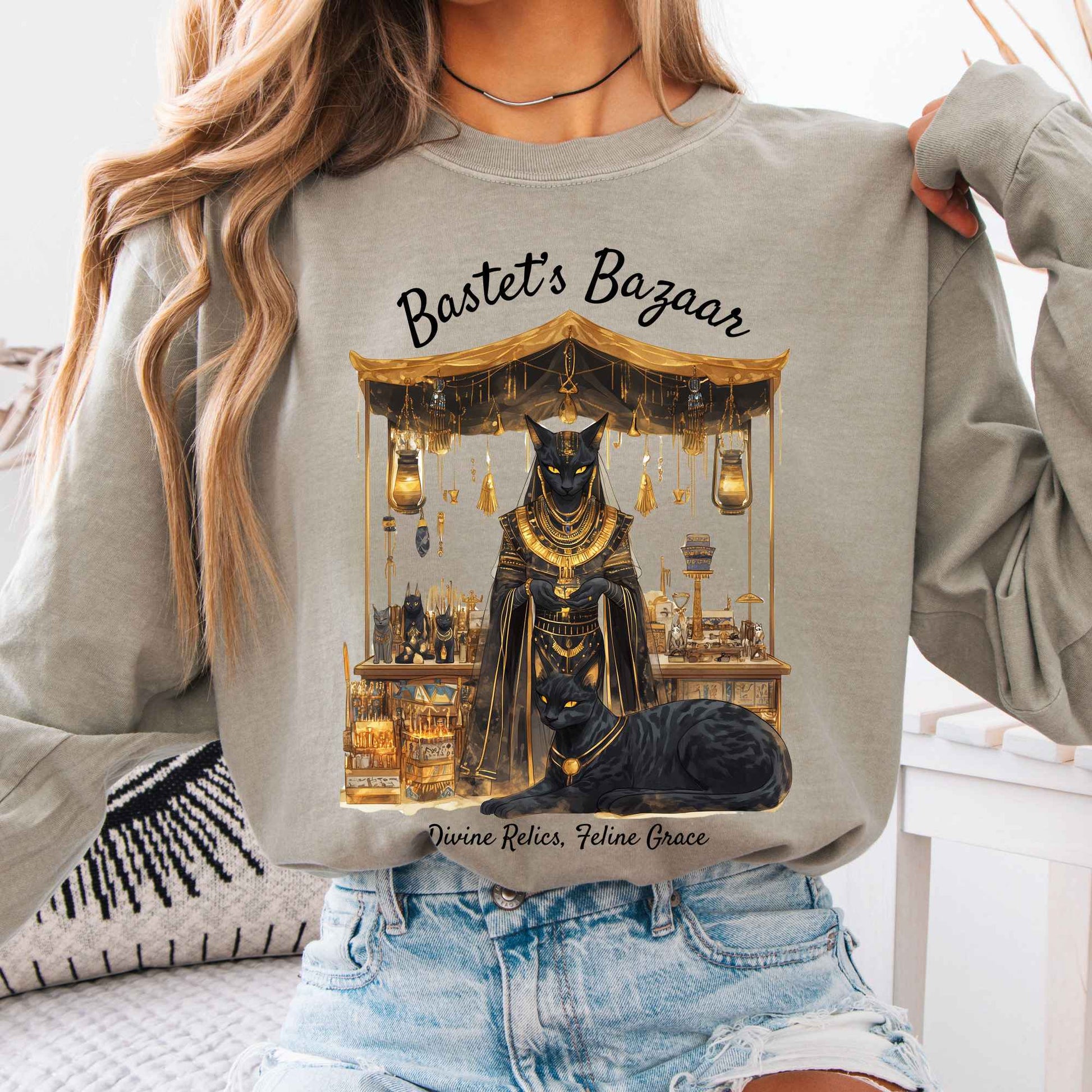 Long-sleeve Sandstone / S Bastet's Bazaar Goddess Long Sleeve Shirt The Mystic Eden