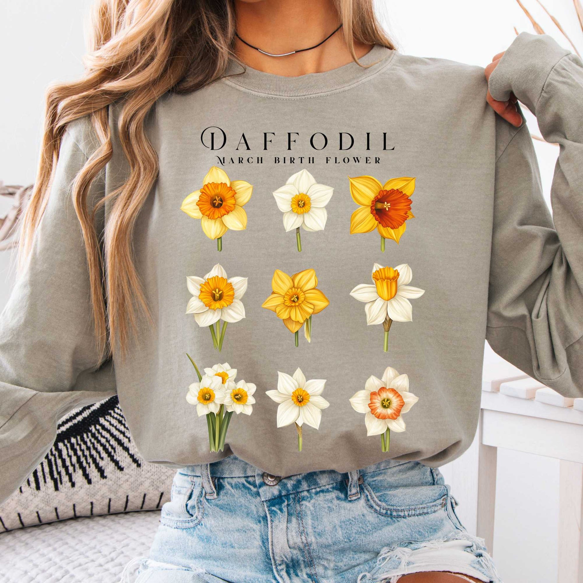 Long-sleeve Sandstone / S Daffodil March Birth Month Flower Long Sleeve Shirt The Mystic Eden