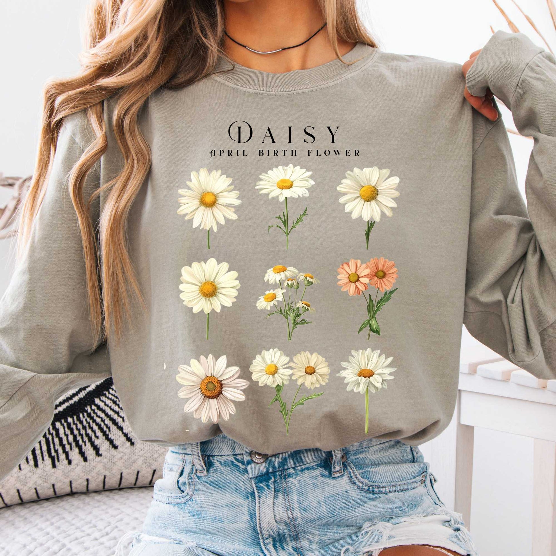Long-sleeve Sandstone / S Daisy April Birth Month Flower Long Sleeve Shirt The Mystic Eden