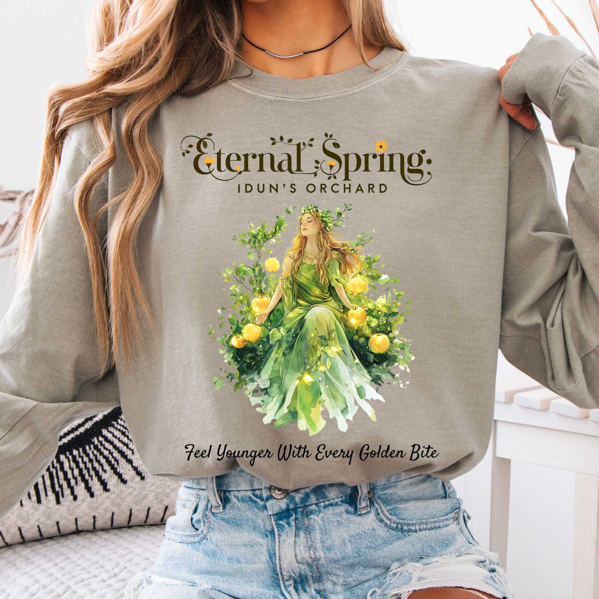 Long-sleeve Sandstone / S Eternal Spring Idun's Orchard Norse Goddess Long Sleeve Shirt The Mystic Eden