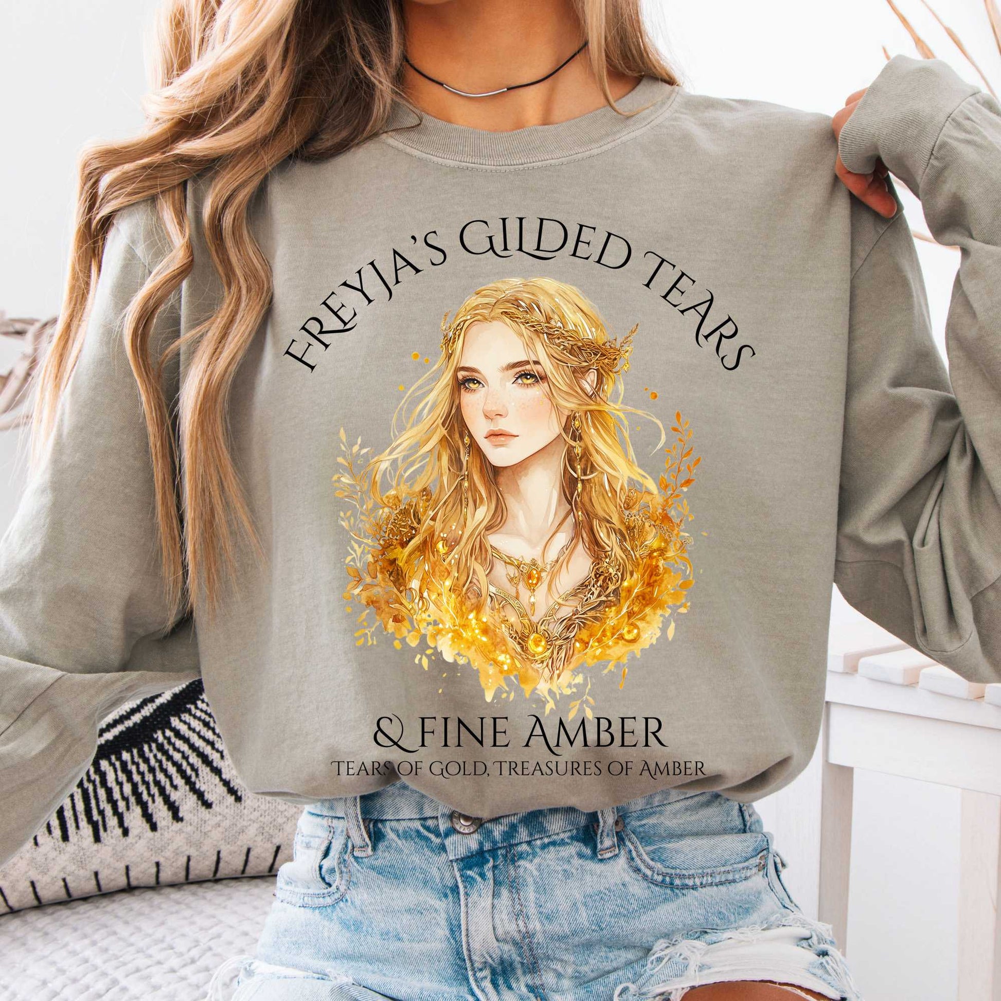 Long-sleeve Sandstone / S Freyja's Gilded Tears & Fine Amber Long Sleeve Shirt The Mystic Eden