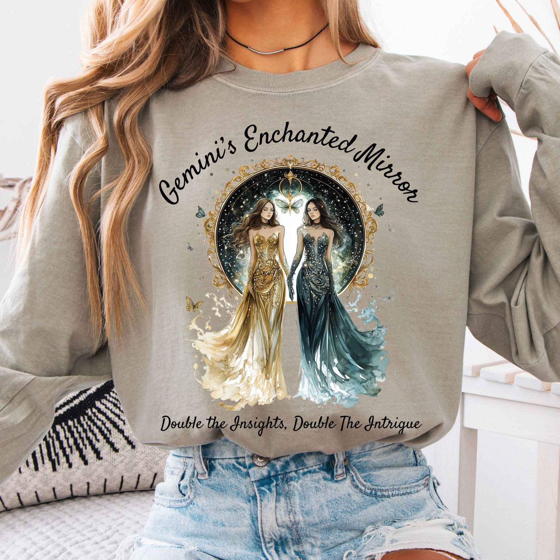 Long-sleeve Sandstone / S Gemini's Enchanted Mirror Zodiac Long Sleeve Shirt The Mystic Eden