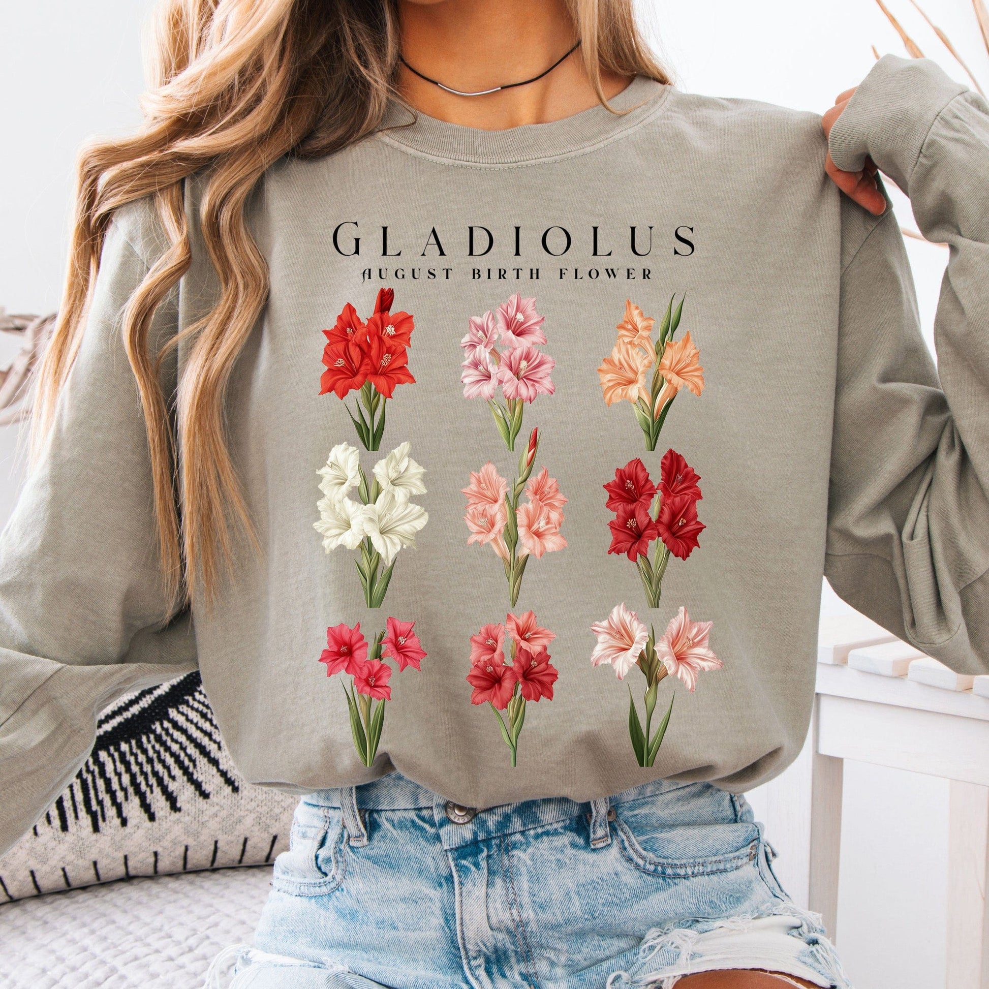 Long-sleeve Sandstone / S Gladiolus August Birth Month Flower Long Sleeve Shirt The Mystic Eden