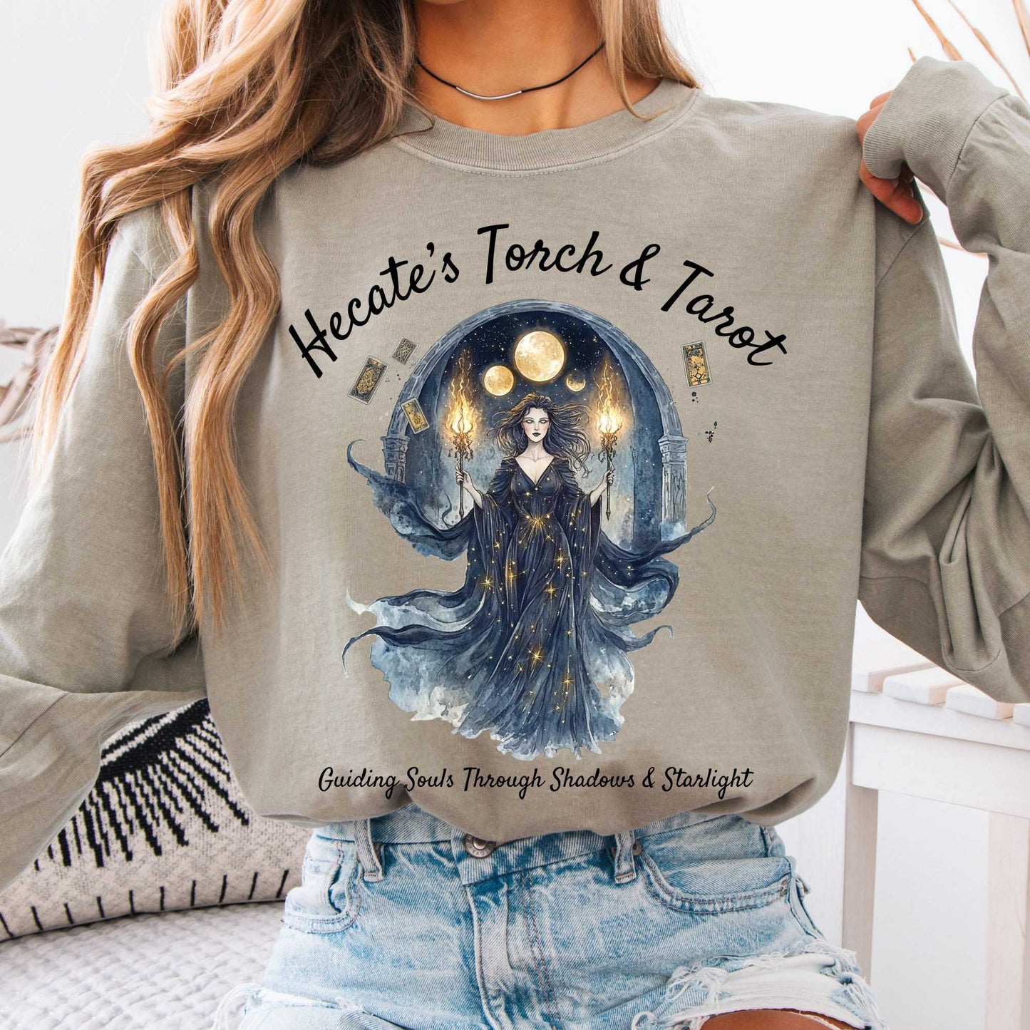 Long-sleeve Sandstone / S Hecate's Torch & Tarot Long Sleeve Shirt The Mystic Eden