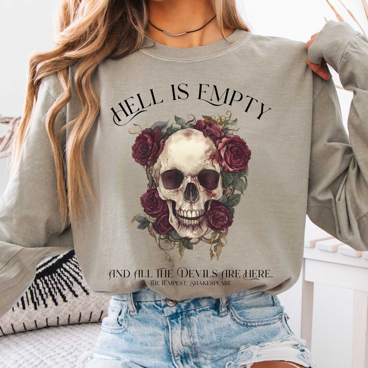 Long-sleeve Sandstone / S Hell Is Empty And All The Devils Are Here Shakespeare Long Sleeve Shirt The Mystic Eden