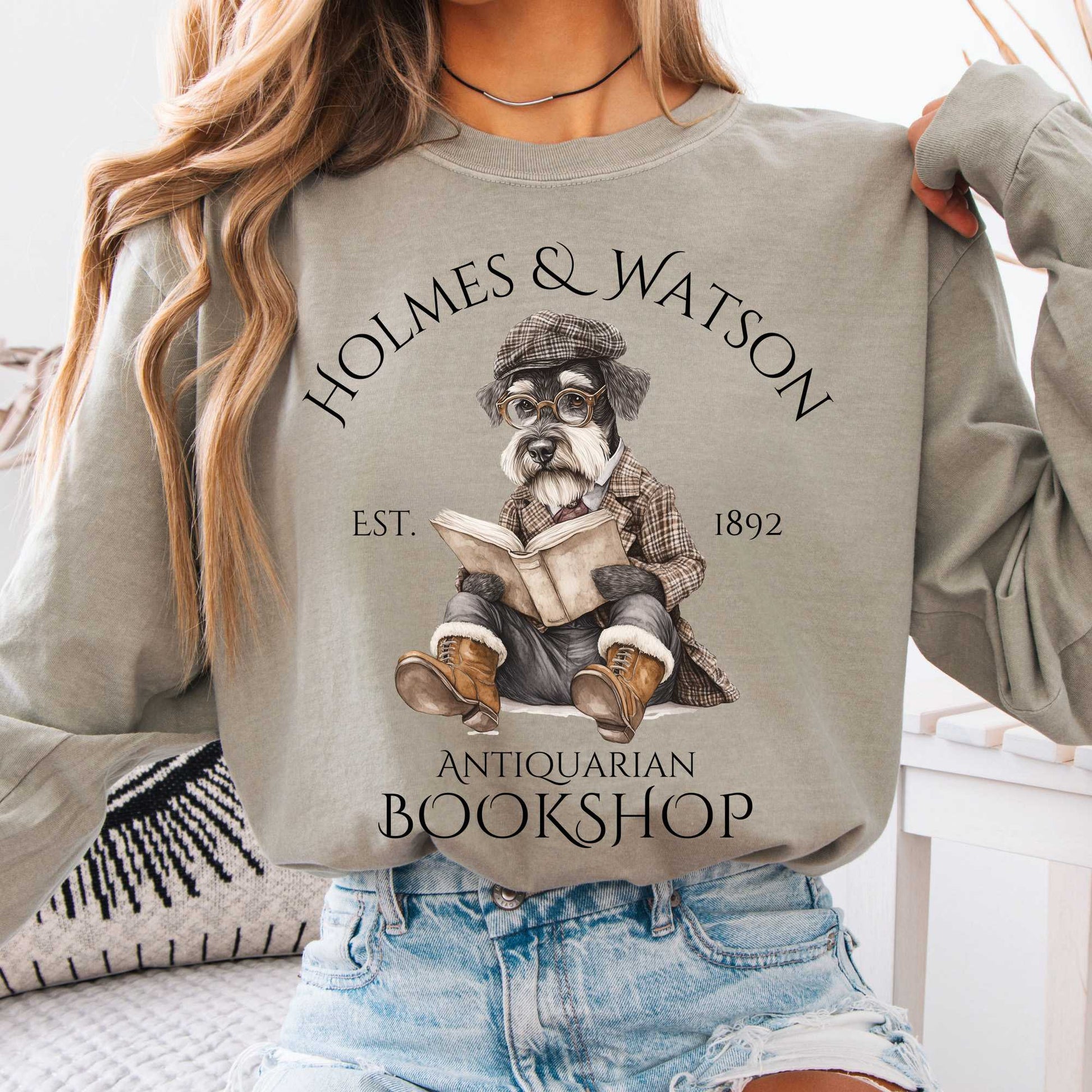 Long-sleeve Sandstone / S Holmes & Watson Antiquarian Bookshop Sherlock Dog Version Long Sleeve Shirt The Mystic Eden