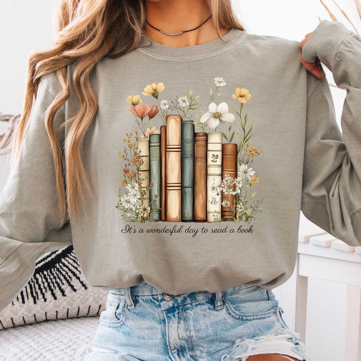 Long-sleeve Sandstone / S It's a Wonderful Day to Read a Book Long Sleeve Shirt The Mystic Eden