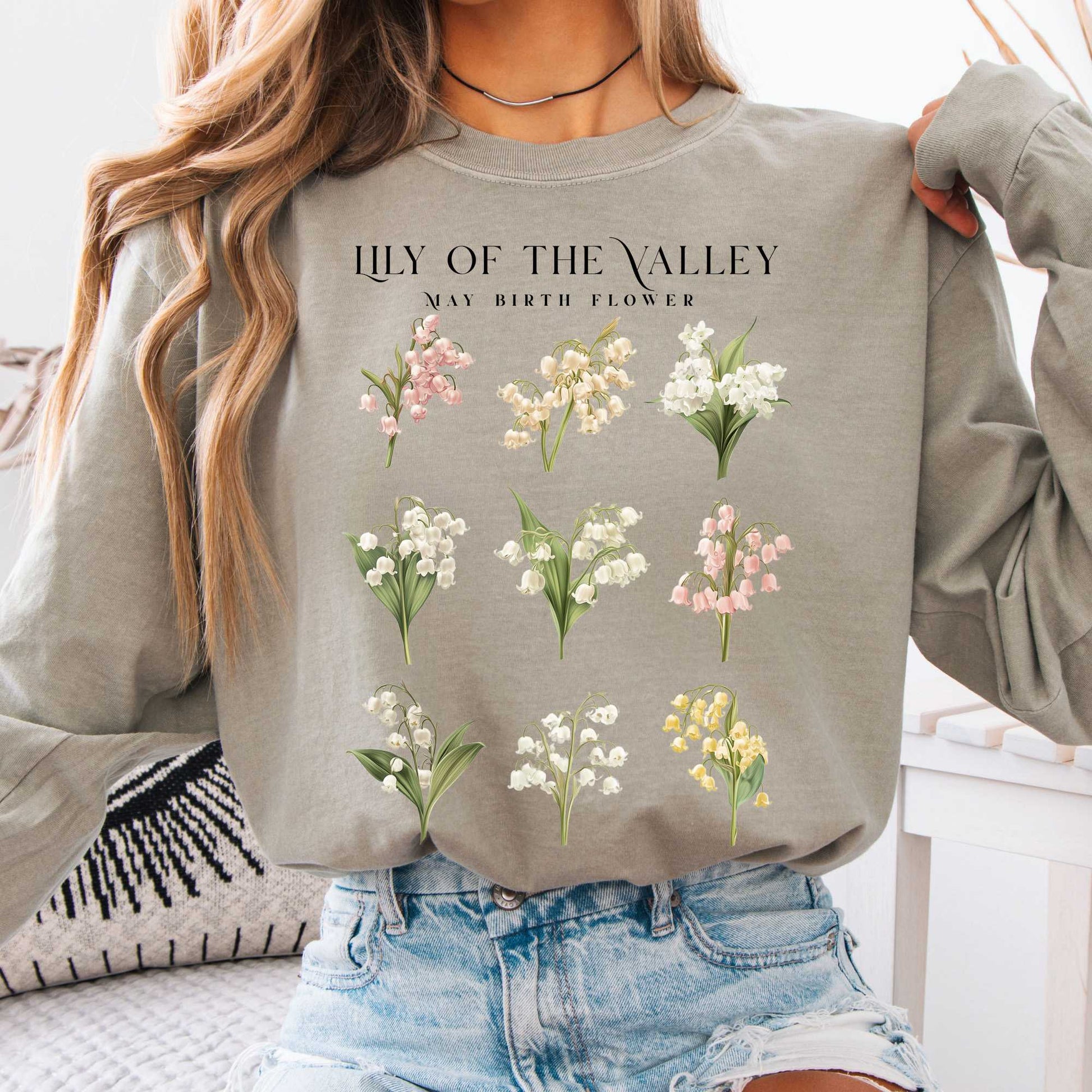 Long-sleeve Sandstone / S Lily of The Valley May Birth Month Flower Long Sleeve Shirt The Mystic Eden