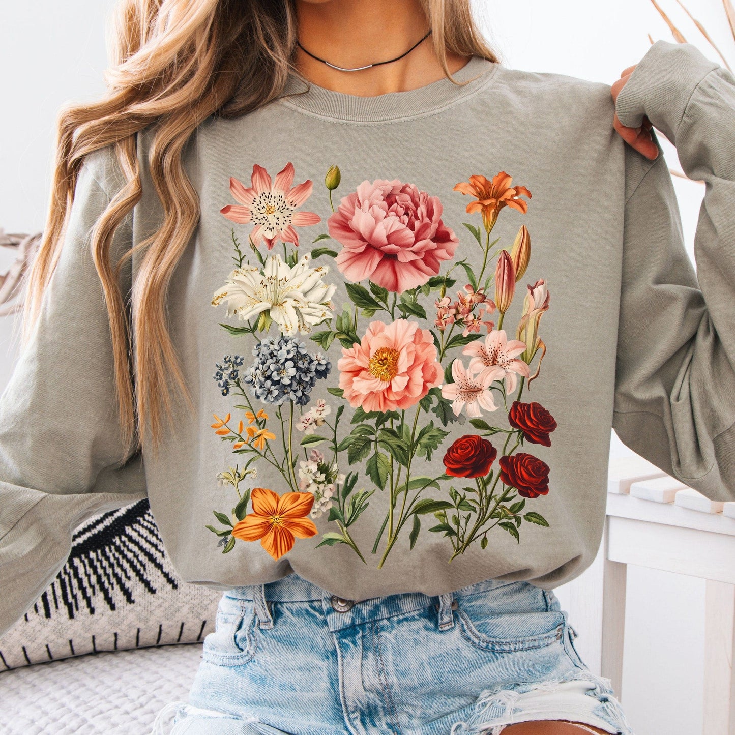 Long-sleeve Sandstone / S Mixed Florals Long Sleeve Shirt The Mystic Eden
