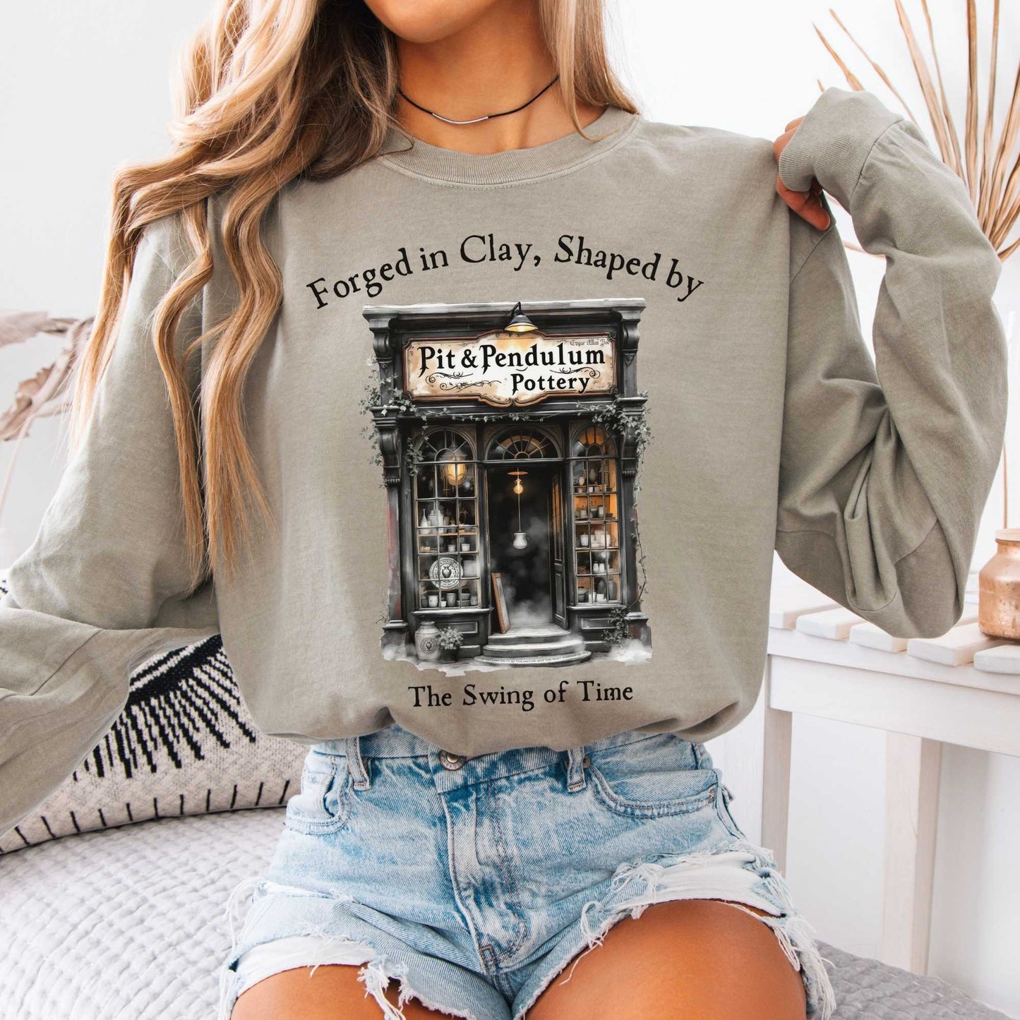 Long-sleeve Sandstone / S Pit & Pendulum Pottery Edgar Allan Poe Long Sleeved Shirt The Mystic Eden