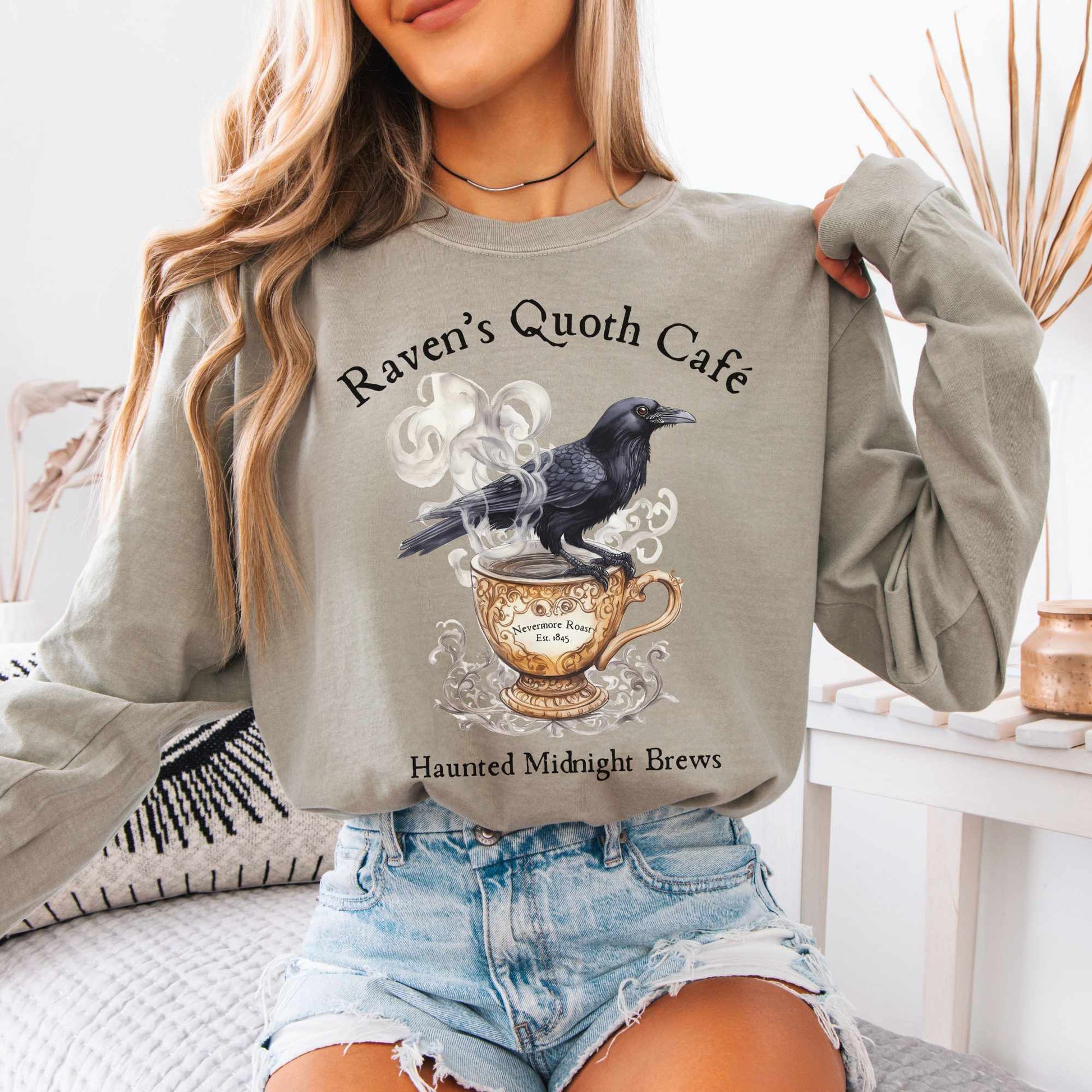 Long-sleeve Sandstone / S Raven's Quoth Cafe Long Sleeved Shirt The Mystic Eden