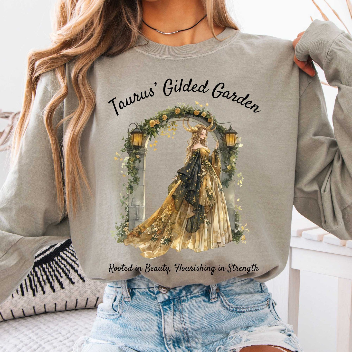Long-sleeve Sandstone / S Taurus's Gilded Garden Zodiac Long Sleeve Shirt The Mystic Eden