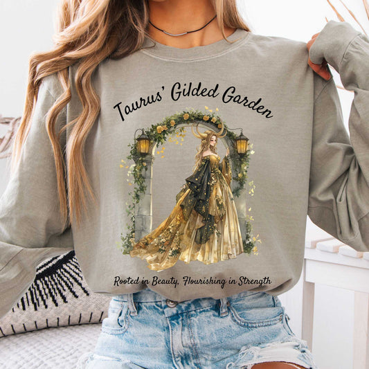 Long-sleeve Sandstone / S Taurus's Gilded Garden Zodiac Long Sleeve Shirt The Mystic Eden