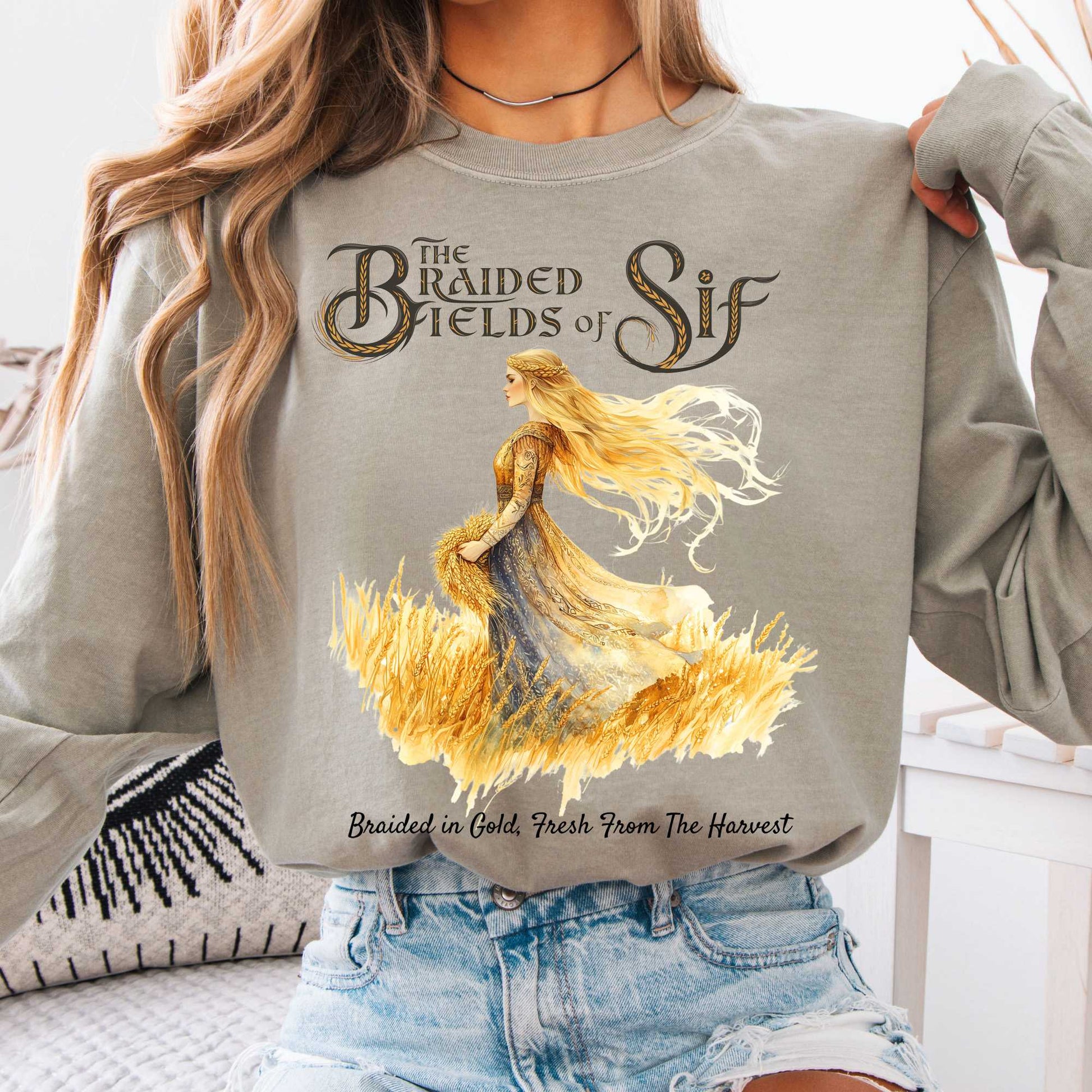 Long-sleeve Sandstone / S The Braided Fields of Sif Norse Goddess Long Sleeve Shirt The Mystic Eden