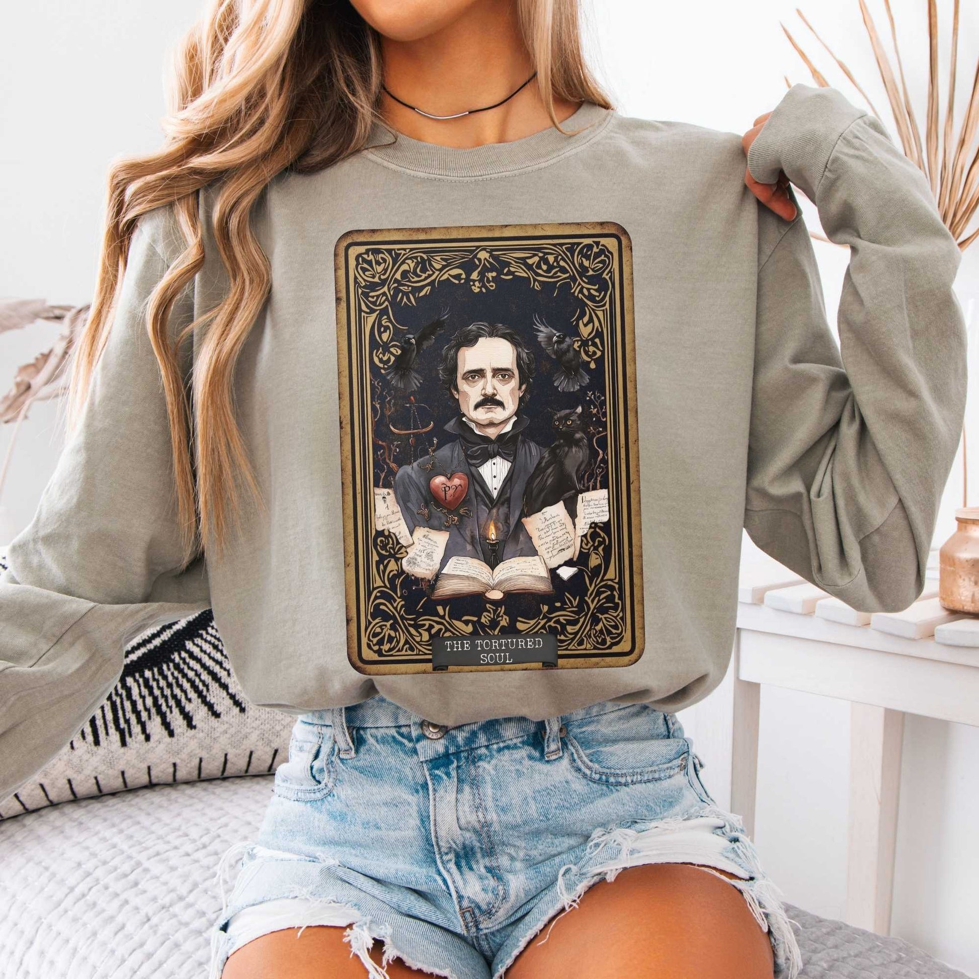 Long-sleeve Sandstone / S The Tortured Soul Tarot Card Edgar Allan Poe Long Sleeved Shirt The Mystic Eden