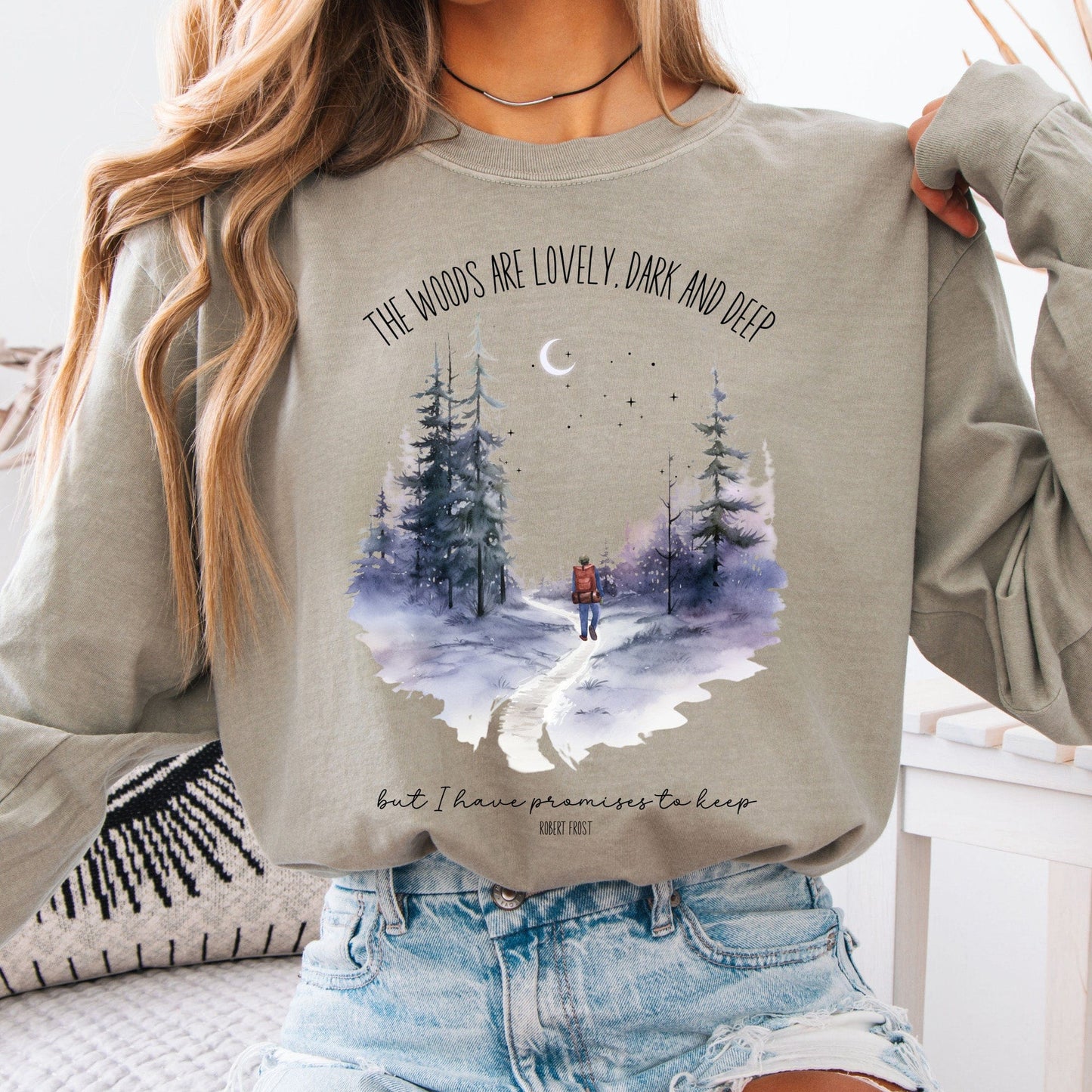 Long-sleeve Sandstone / S The Woods Are Lovely Dark And Deep Robert Frost Long Sleeve The Mystic Eden