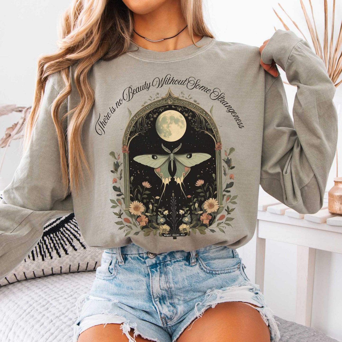 Long-sleeve Sandstone / S There is no Beauty Without Some Strangeness Poe Long Sleeved Shirt The Mystic Eden