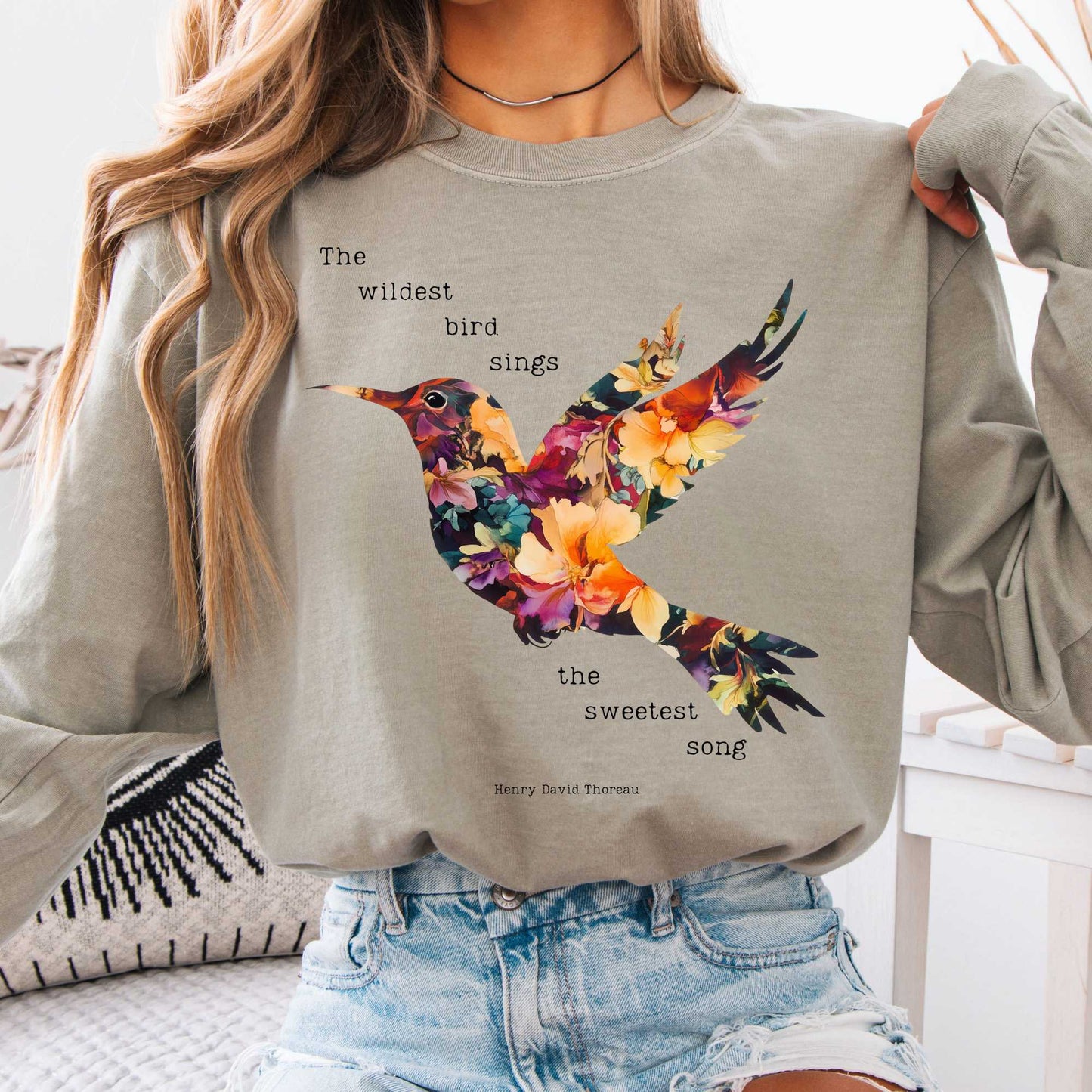 Long-sleeve Sandstone / S Thoreau Shirt Long Sleeve Where The Wildest Bird Sings The Mystic Eden