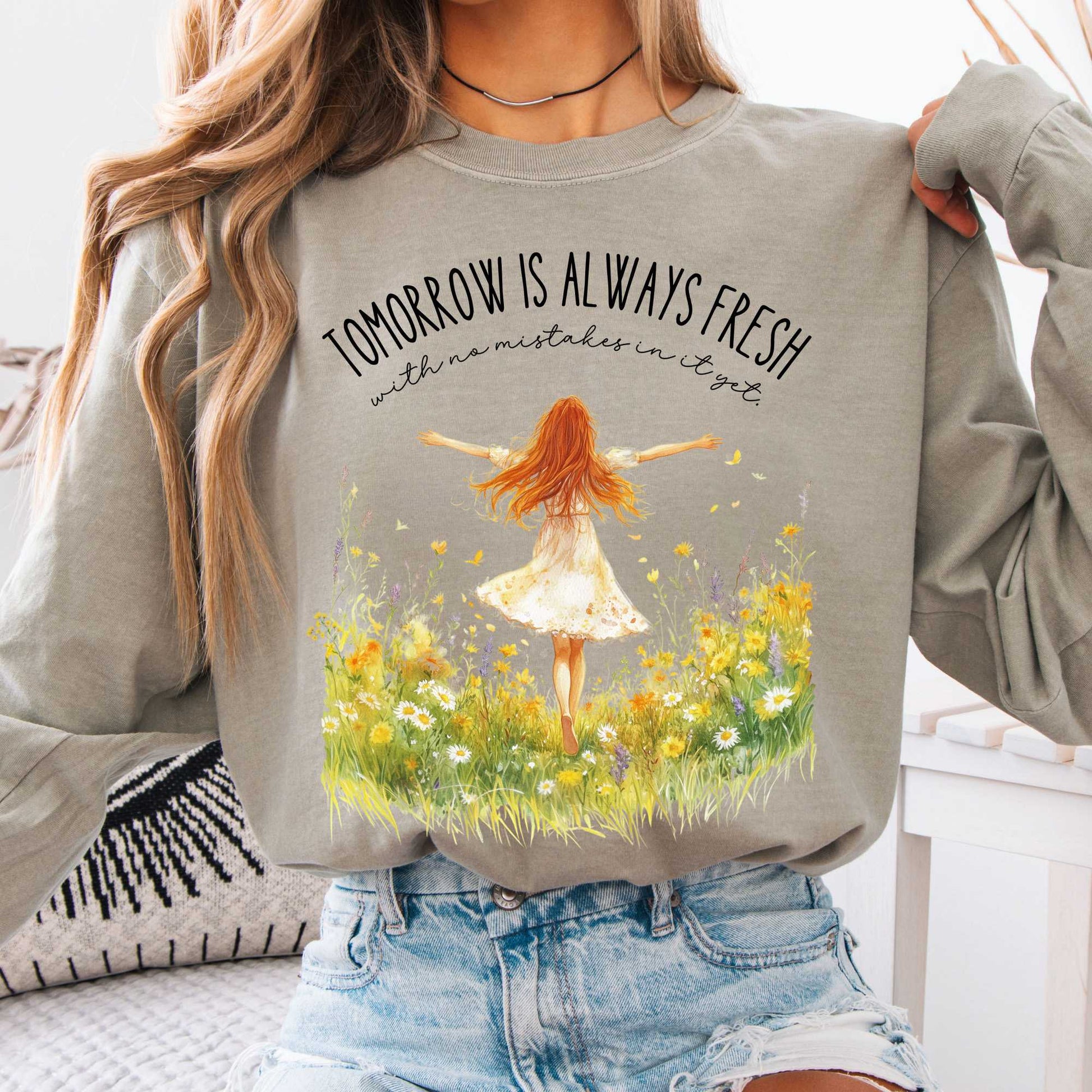 Long-sleeve Sandstone / S Tomorrow Is Always Fresh With No Mistakes Anne of Green Gables Long Sleeve Shirt The Mystic Eden