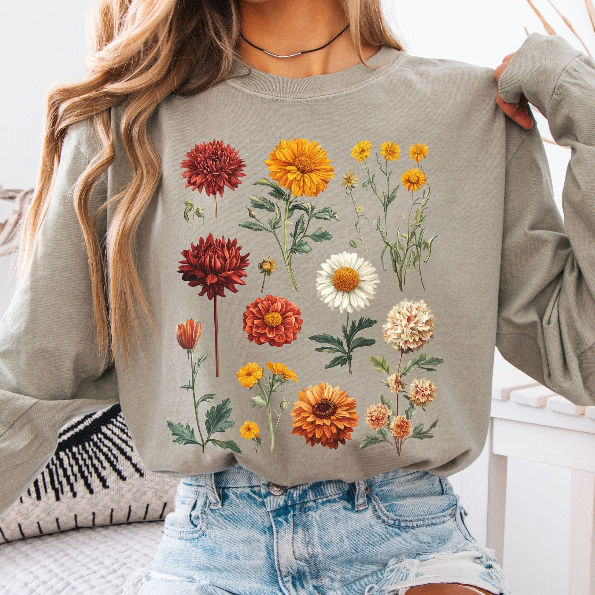Long-sleeve Sandstone / S Vintage Botanical Floral Long Sleeve Shirt The Mystic Eden