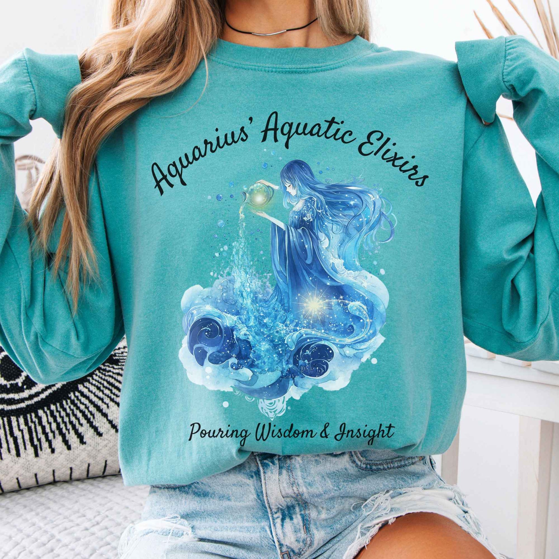Long-sleeve Seafoam / S Aquarius Aquatic Elixirs Zodiac Long Sleeve Tee The Mystic Eden