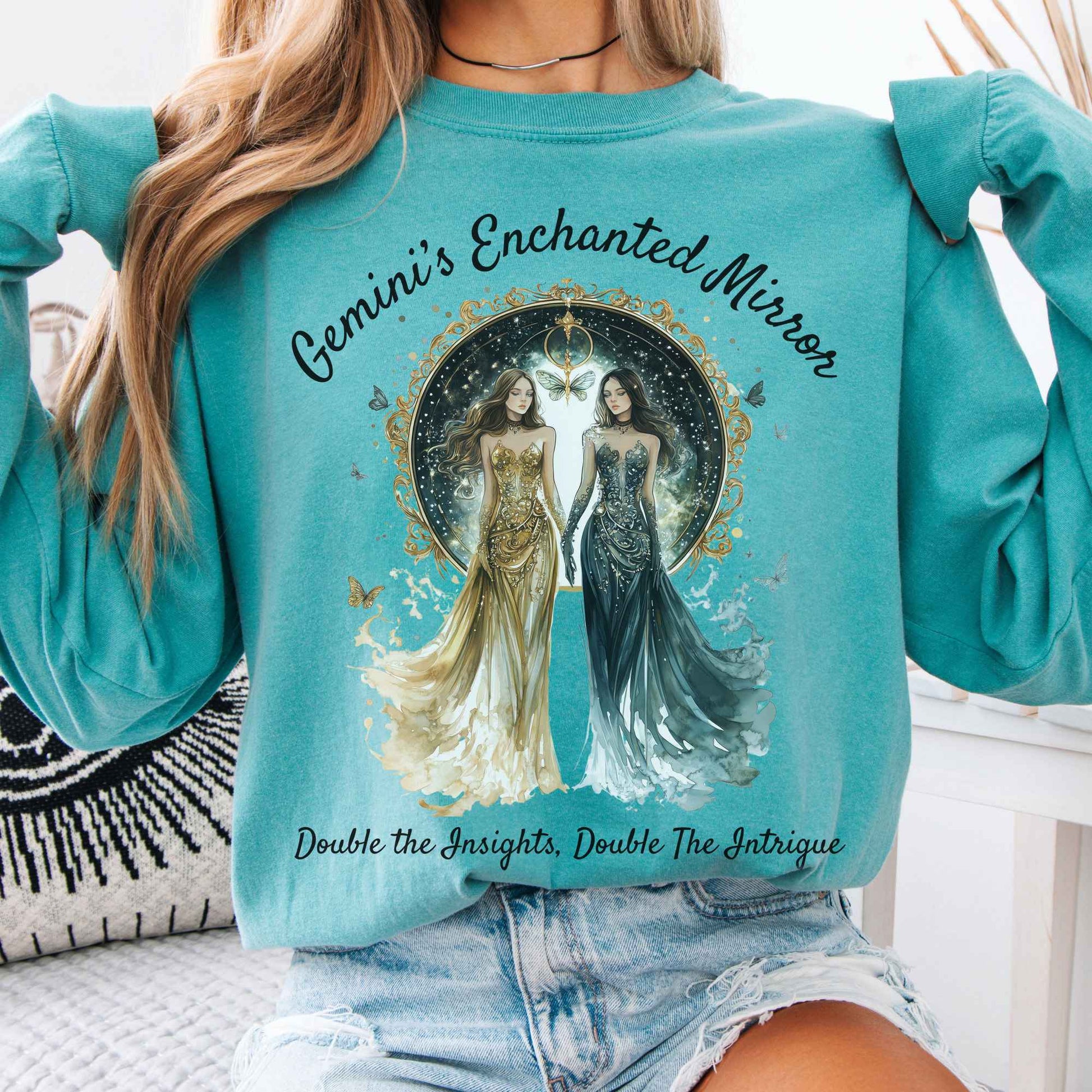 Long-sleeve Seafoam / S Gemini's Enchanted Mirror Zodiac Long Sleeve Shirt The Mystic Eden
