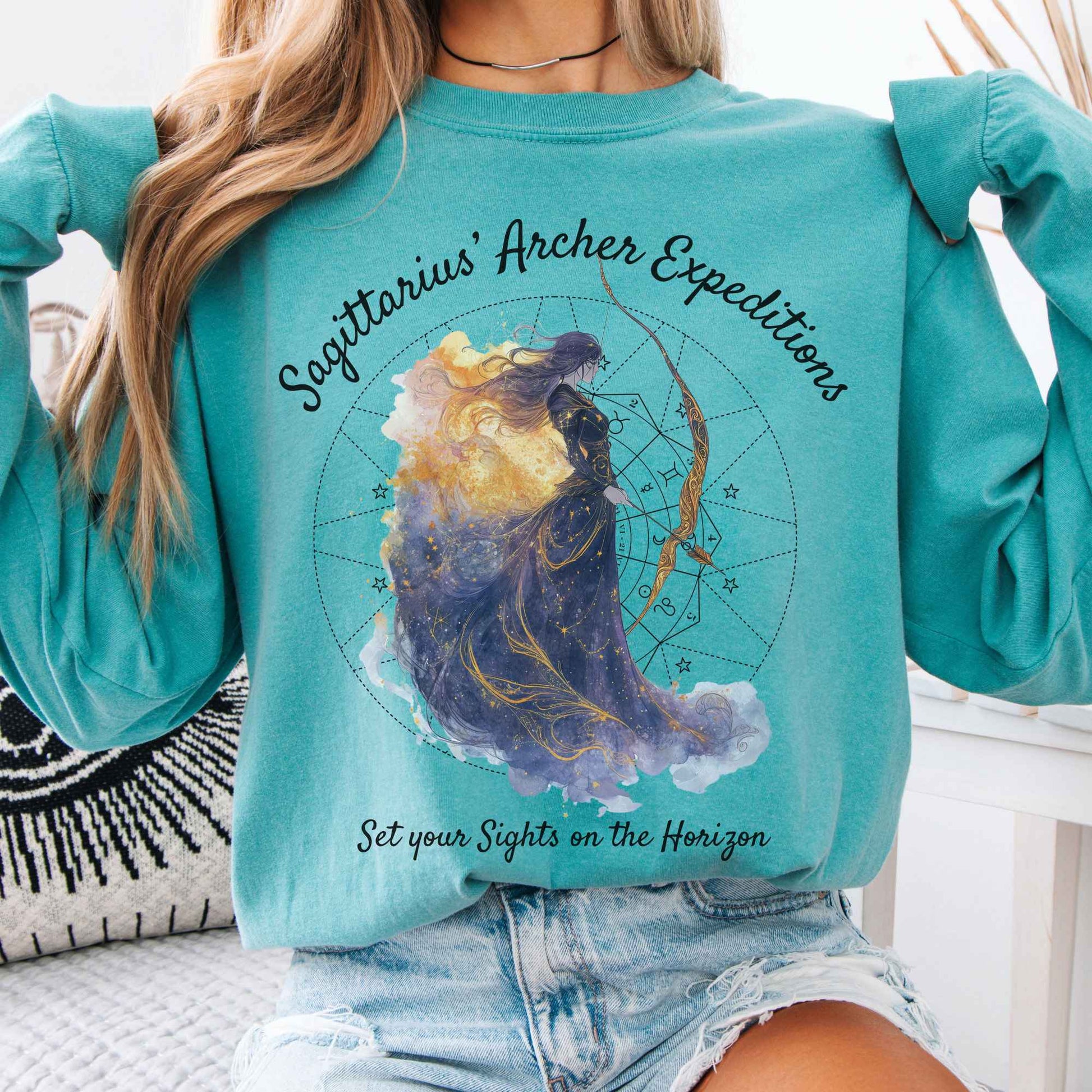 Long-sleeve Seafoam / S Sagittarius' Archer Expeditions Zodiac Long Sleeve Tee The Mystic Eden