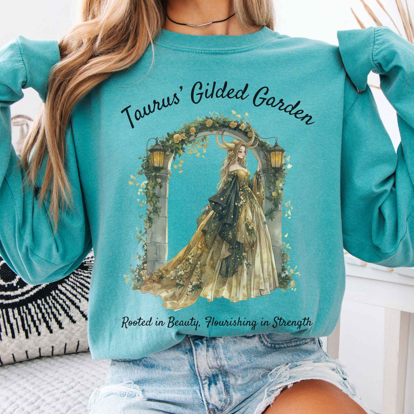 Long-sleeve Seafoam / S Taurus's Gilded Garden Zodiac Long Sleeve Shirt The Mystic Eden