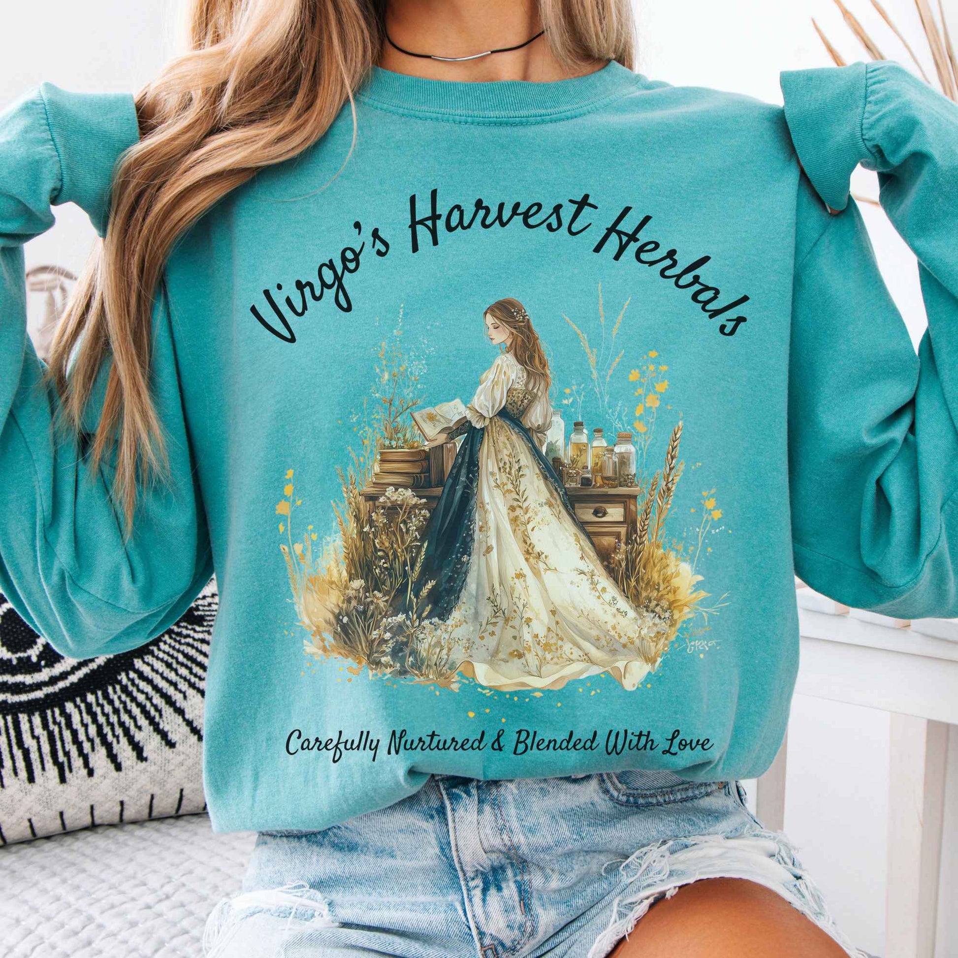 Long-sleeve Seafoam / S Virgo's Harvest Herbals Zodiac Long Sleeve Shirt The Mystic Eden