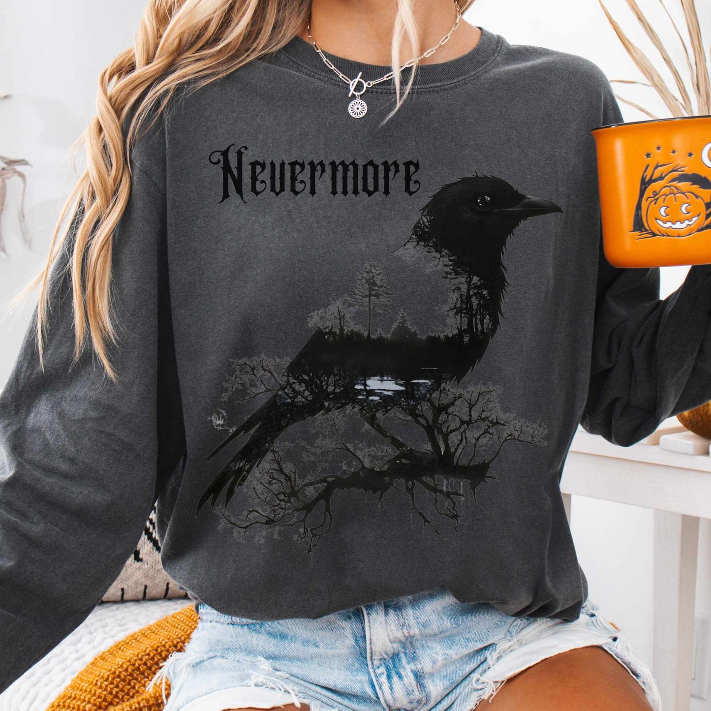 Long-sleeve The Raven Nevermore Long Sleeved Shirt Edgar Allan Poe The Mystic Eden