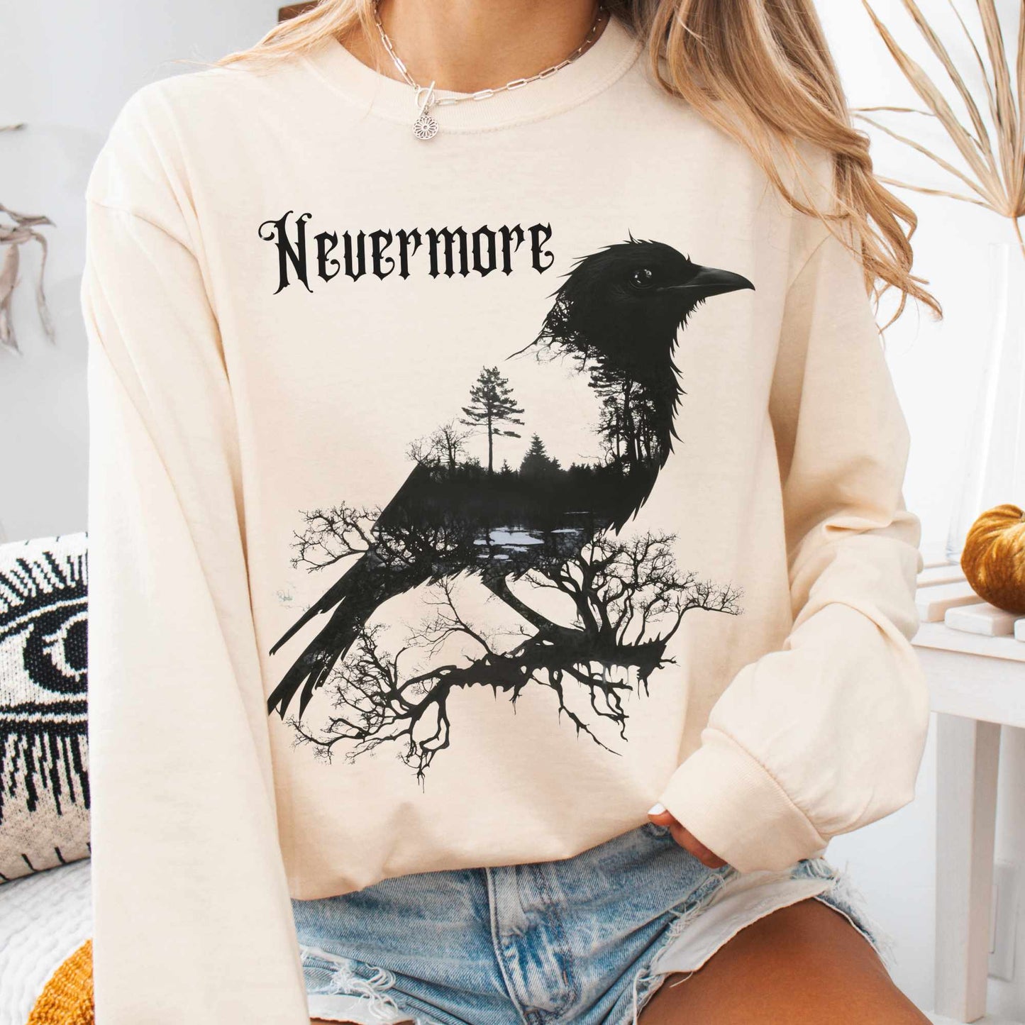 Long-sleeve The Raven Nevermore Long Sleeved Shirt Edgar Allan Poe The Mystic Eden