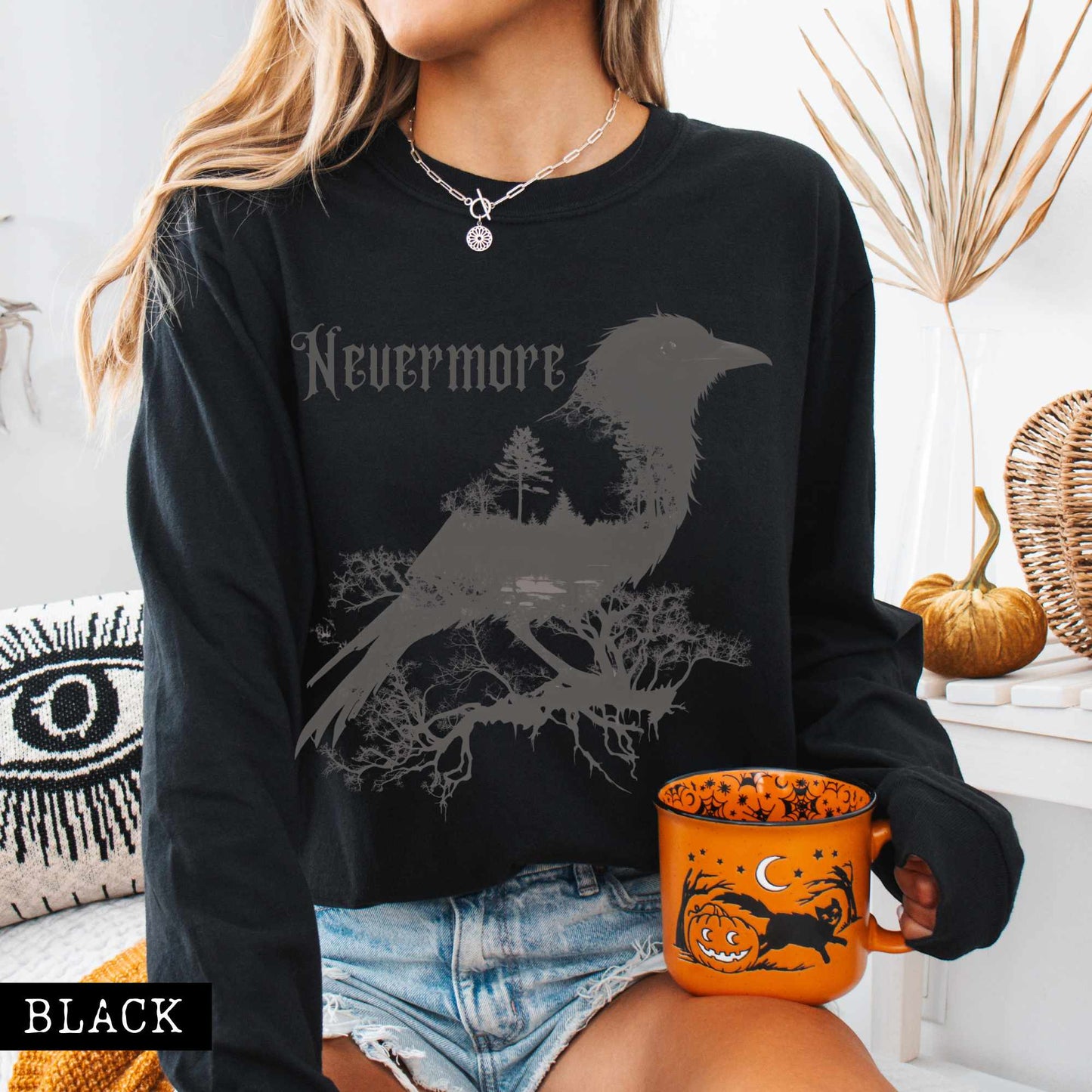 Long-sleeve The Raven Nevermore Long Sleeved Shirt Edgar Allan Poe The Mystic Eden