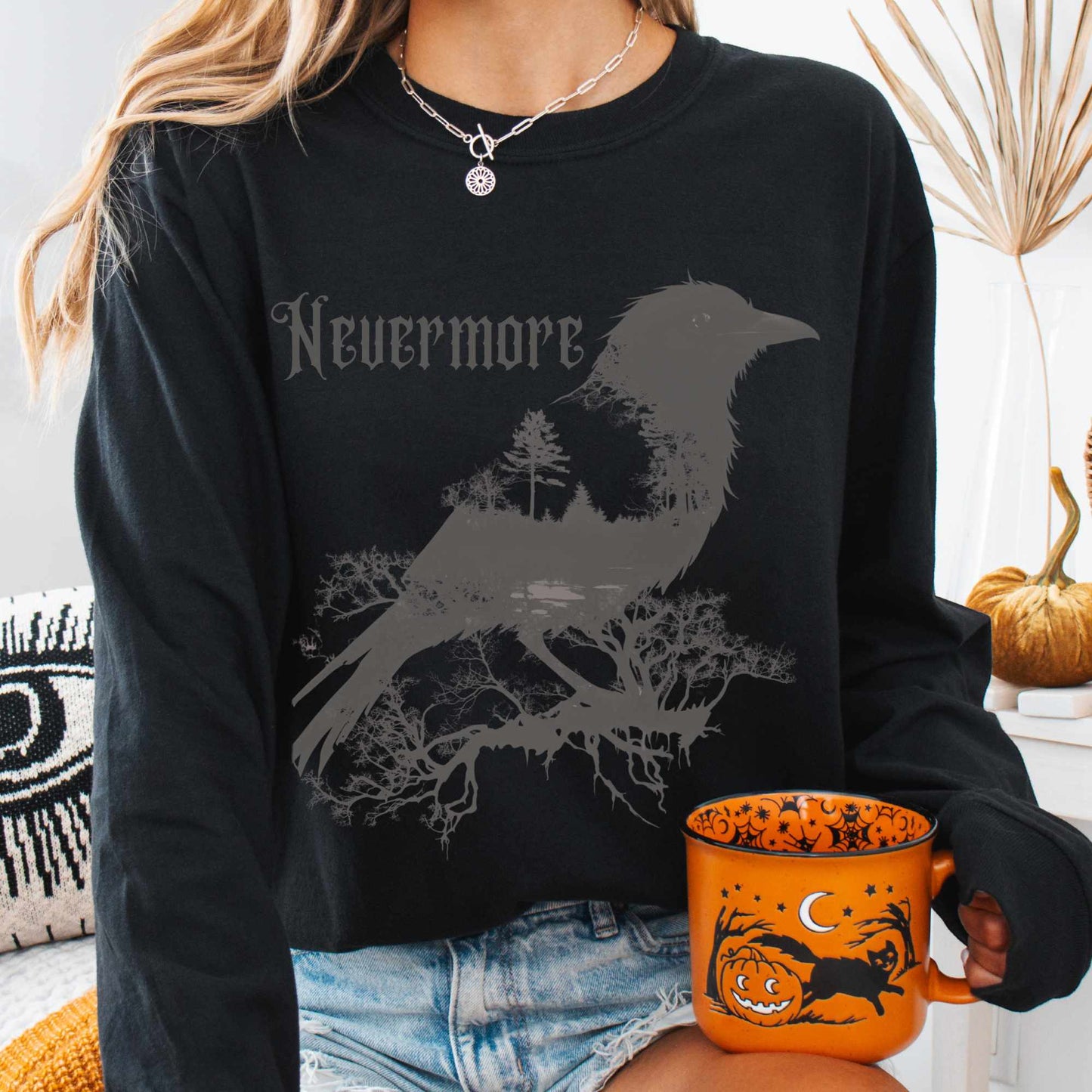 Long-sleeve The Raven Nevermore Long Sleeved Shirt Edgar Allan Poe The Mystic Eden