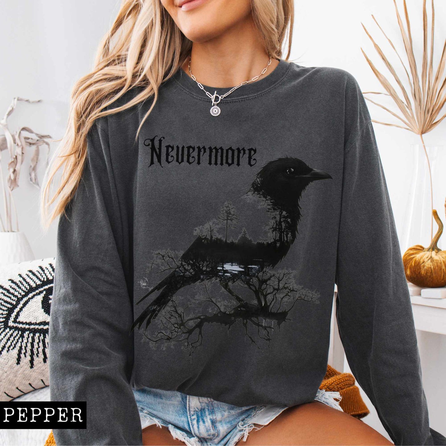 Long-sleeve The Raven Nevermore Long Sleeved Shirt Edgar Allan Poe The Mystic Eden