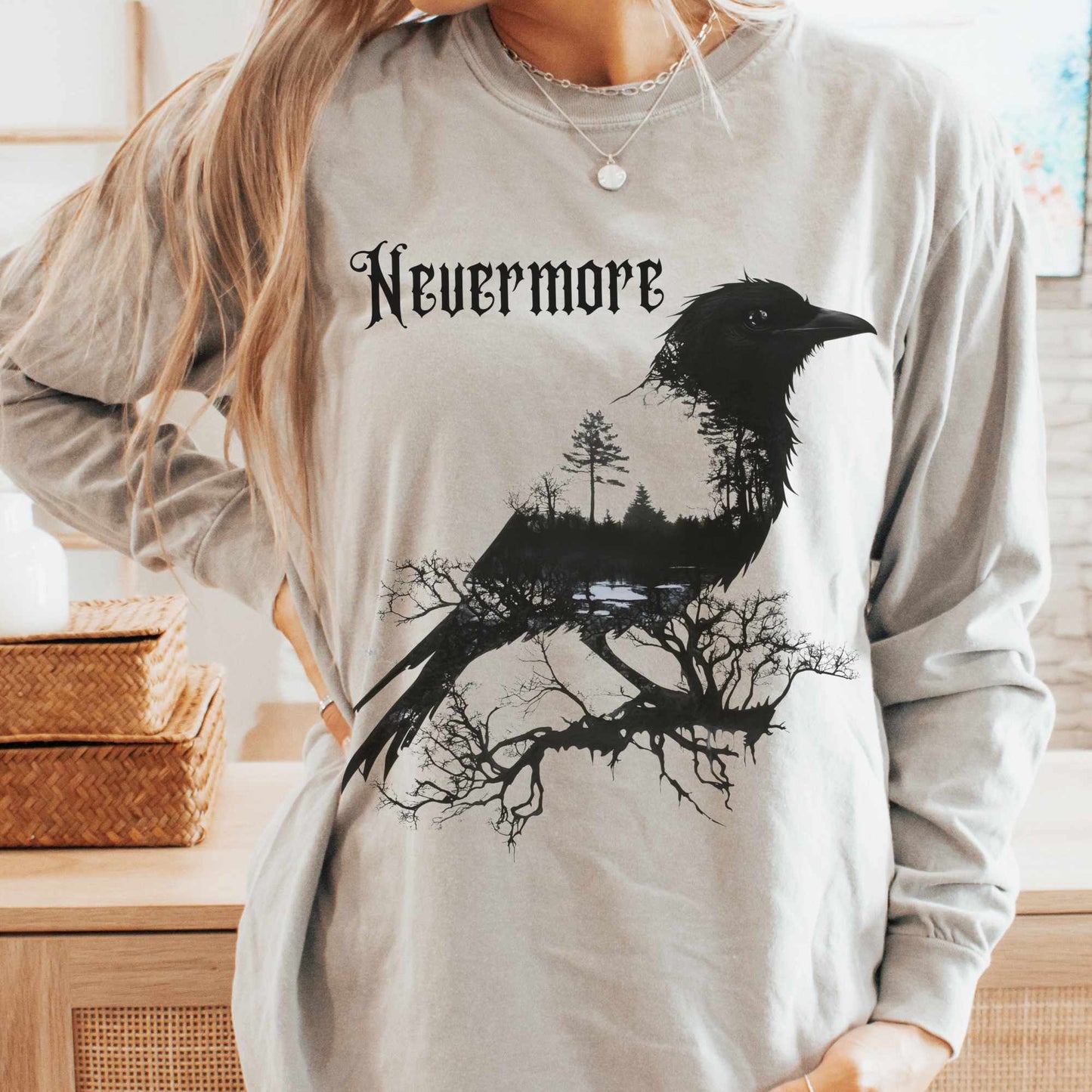 Long-sleeve The Raven Nevermore Long Sleeved Shirt Edgar Allan Poe The Mystic Eden