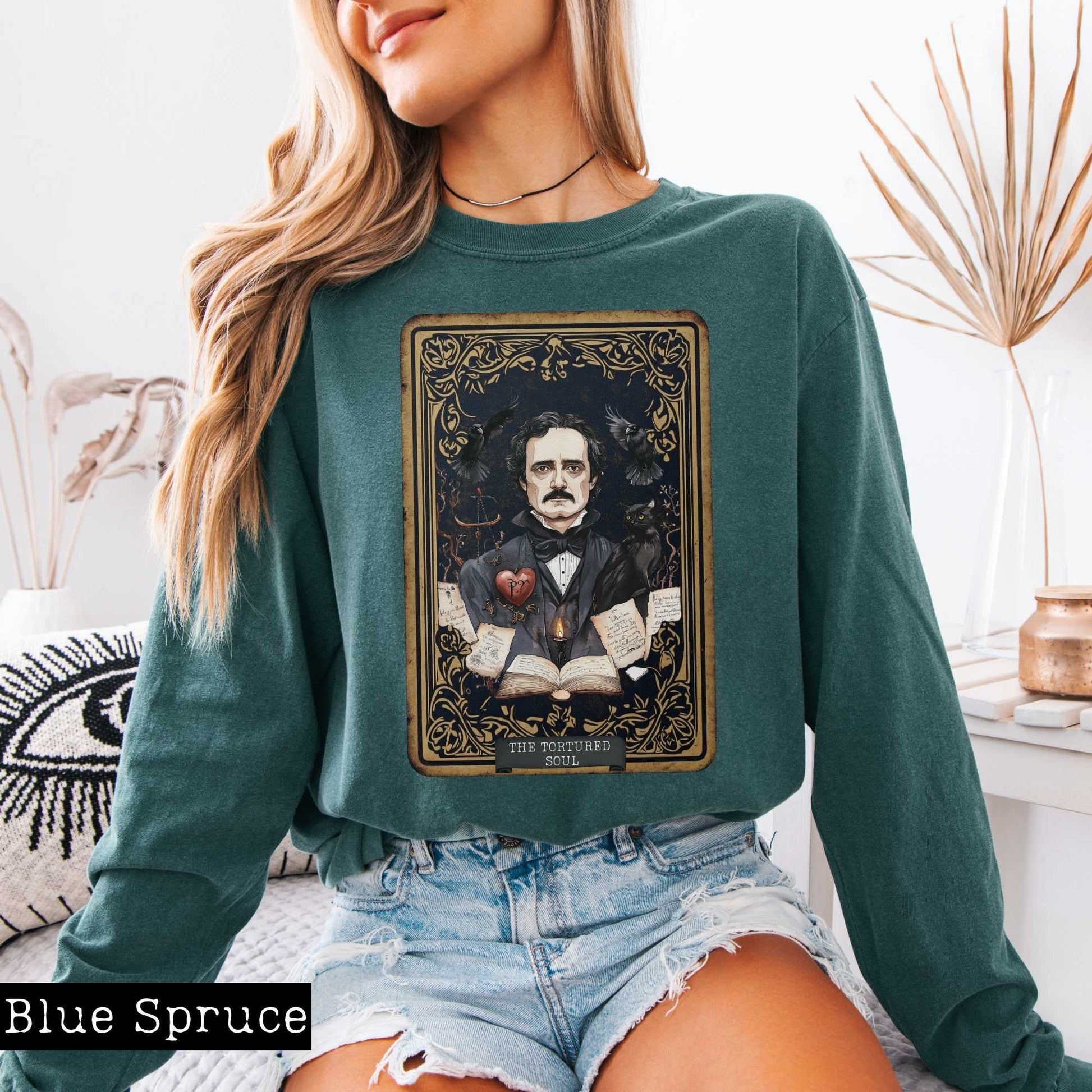 Long-sleeve The Tortured Soul Tarot Card Edgar Allan Poe Long Sleeved Shirt The Mystic Eden