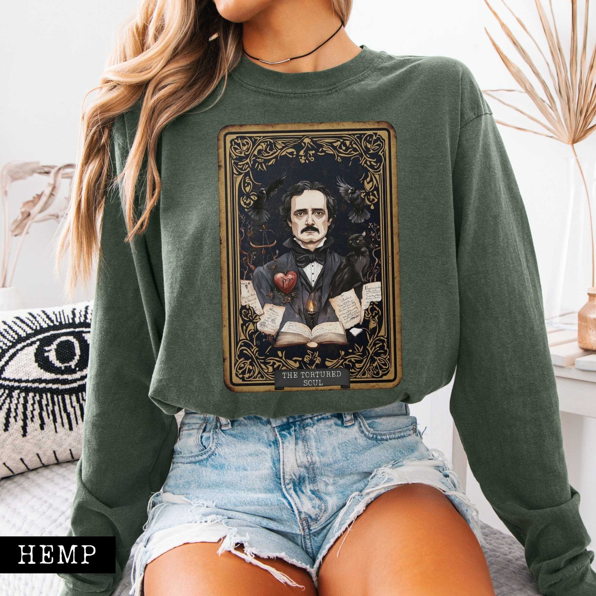 Long-sleeve The Tortured Soul Tarot Card Edgar Allan Poe Long Sleeved Shirt The Mystic Eden