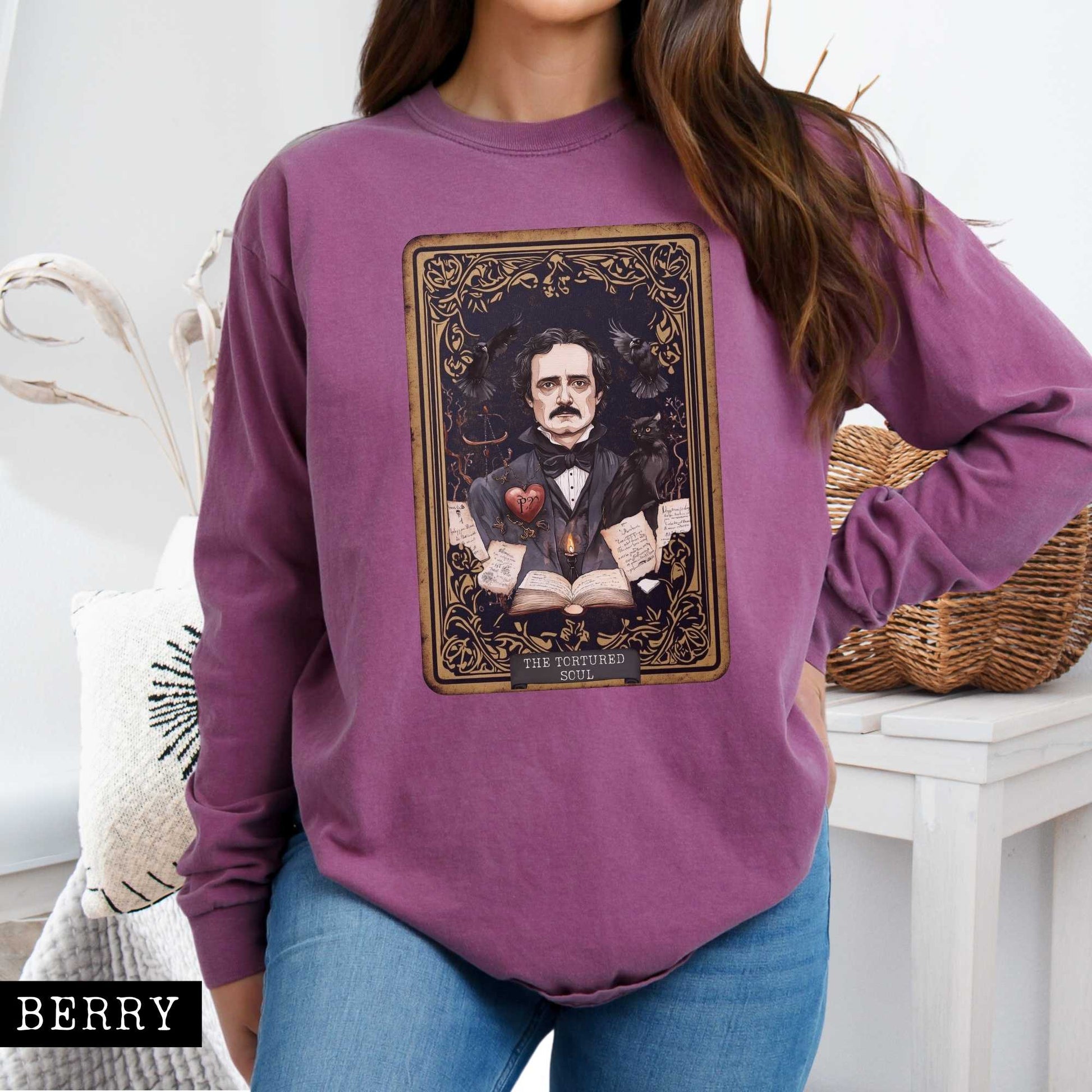 Long-sleeve The Tortured Soul Tarot Card Edgar Allan Poe Long Sleeved Shirt The Mystic Eden