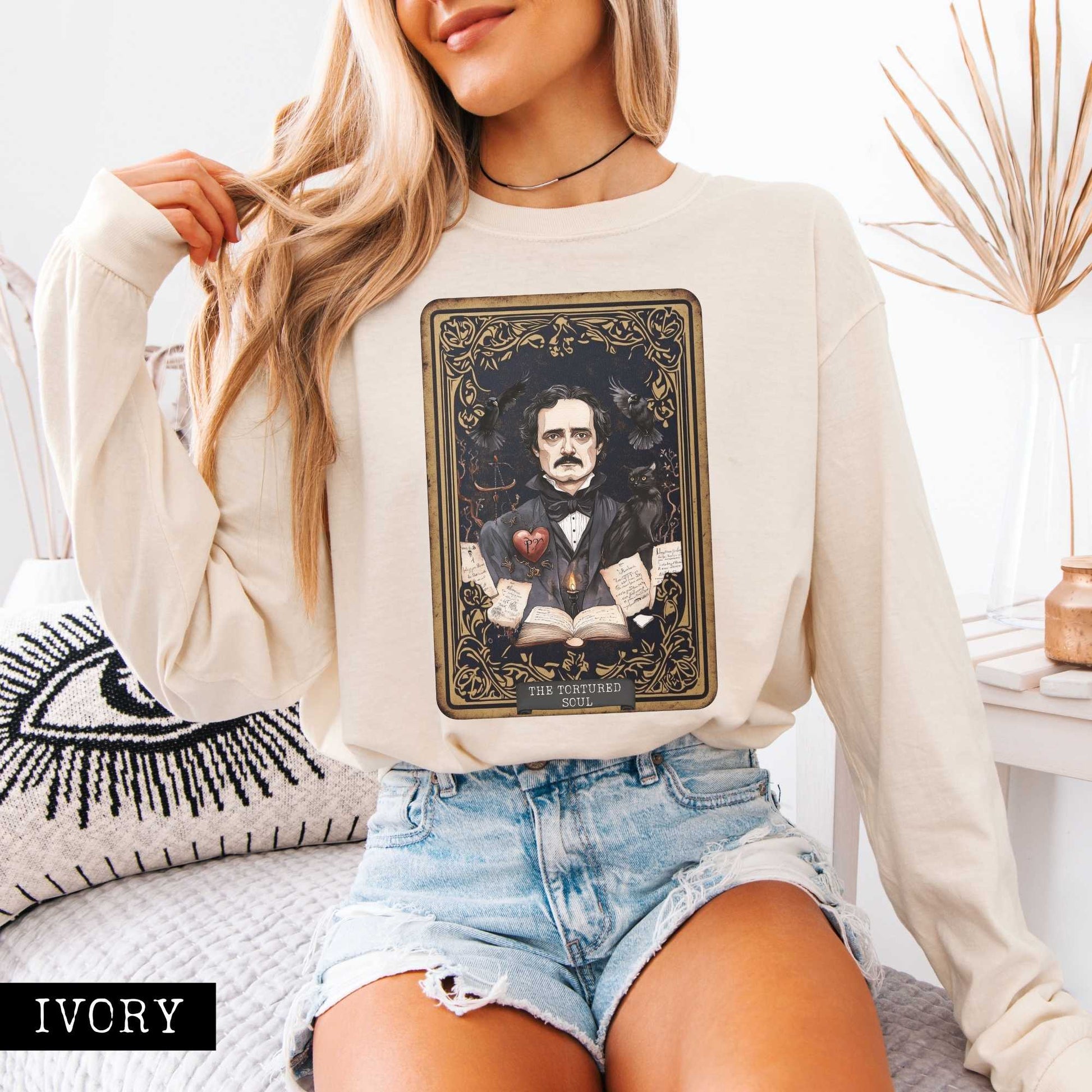 Long-sleeve The Tortured Soul Tarot Card Edgar Allan Poe Long Sleeved Shirt The Mystic Eden