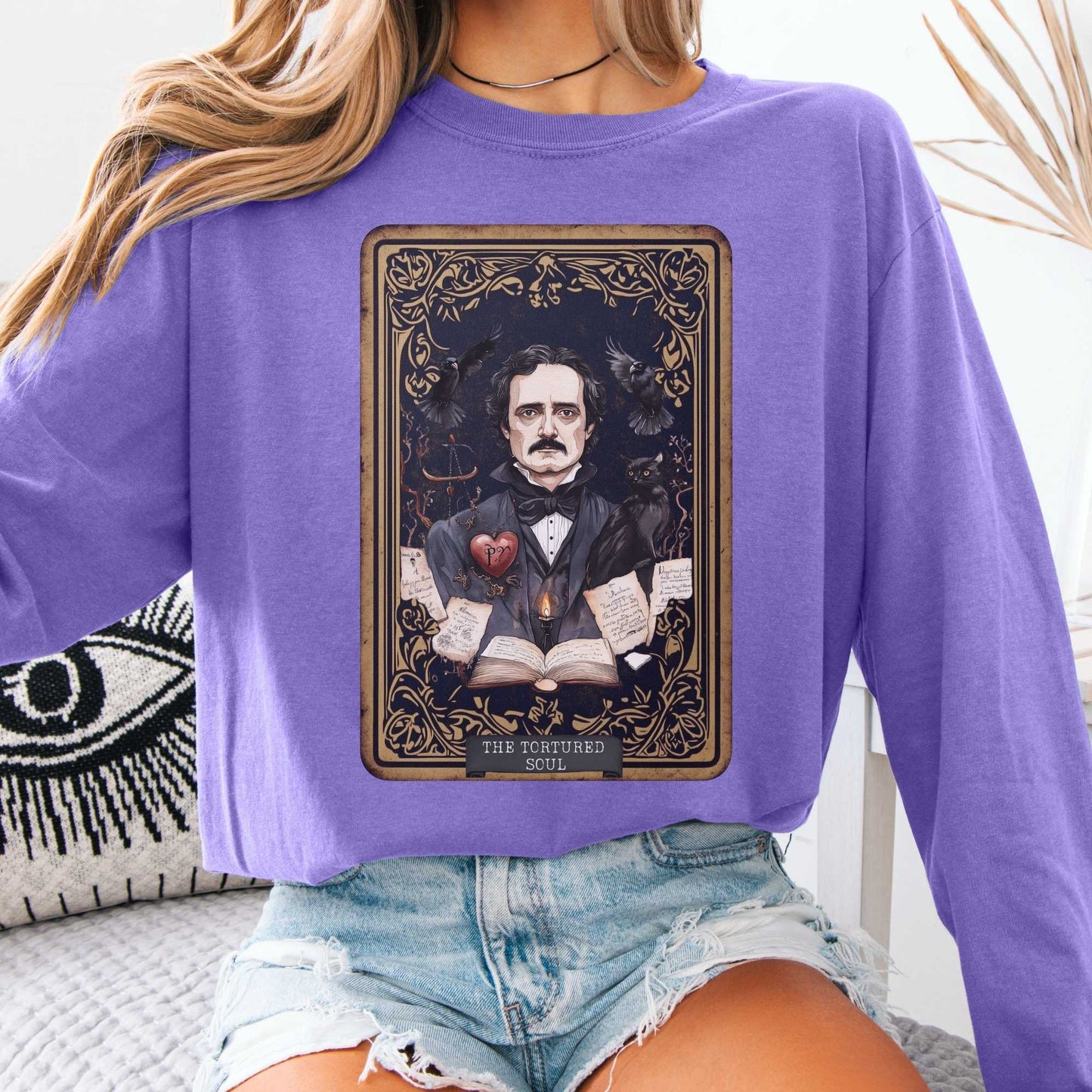 Long-sleeve The Tortured Soul Tarot Card Edgar Allan Poe Long Sleeved Shirt The Mystic Eden