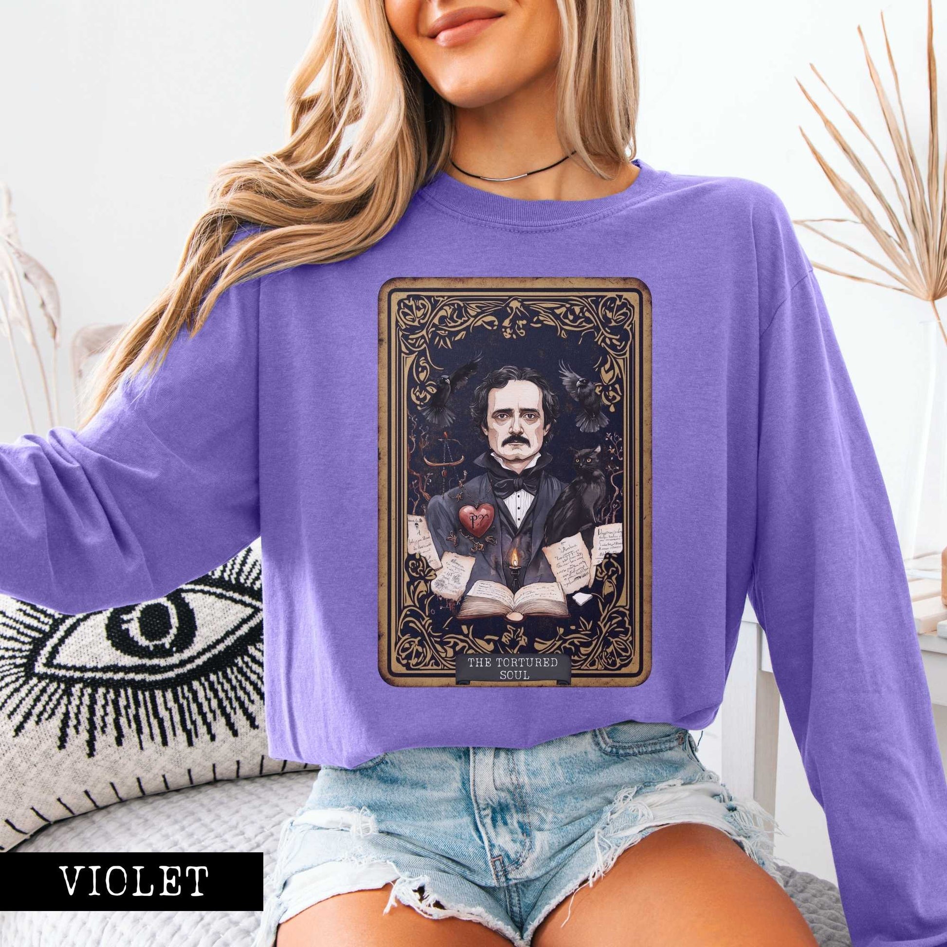 Long-sleeve The Tortured Soul Tarot Card Edgar Allan Poe Long Sleeved Shirt The Mystic Eden