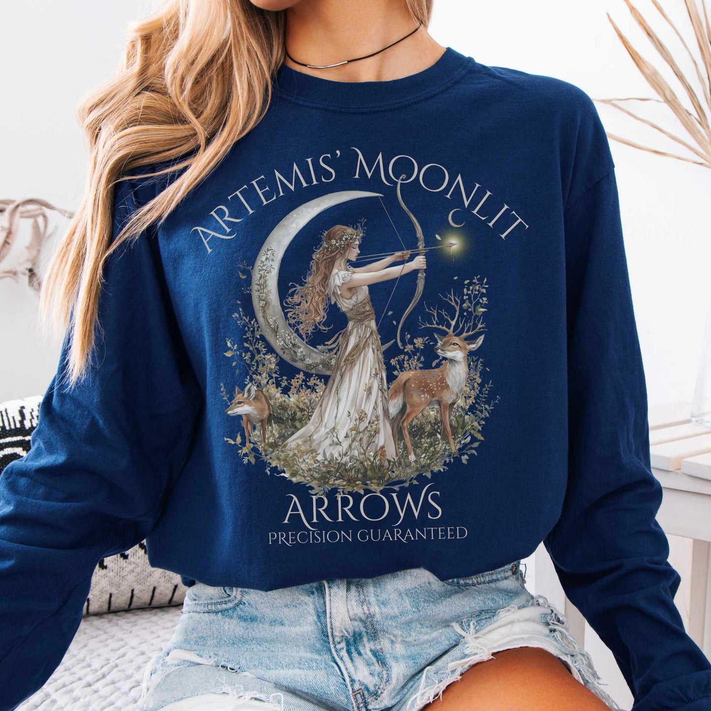 Long-sleeve True Navy / S Artemis' Moonlit Arrows Long Sleeved Shirt The Mystic Eden