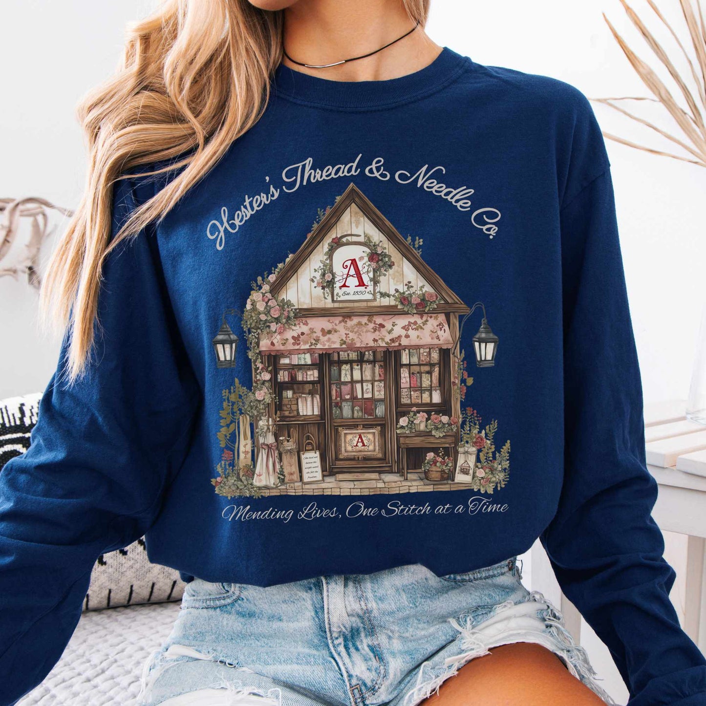 Long-sleeve True Navy / S Hester's Thread & Needle Co. The Scarlett Letter Long Sleeved Shirt The Mystic Eden