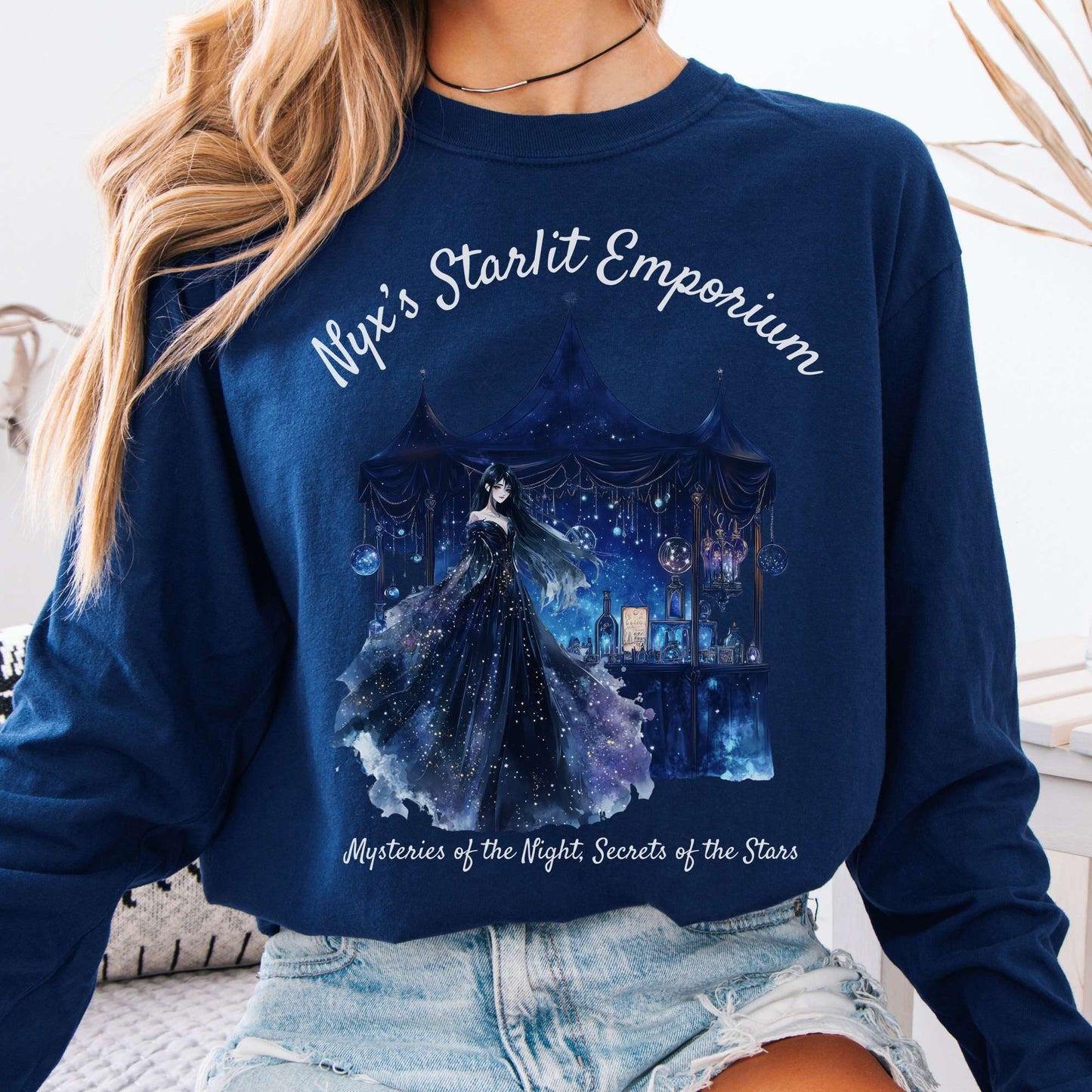 Long-sleeve True Navy / S Nyx's Starlit Emporium Goddess Long Sleeve Shirt The Mystic Eden