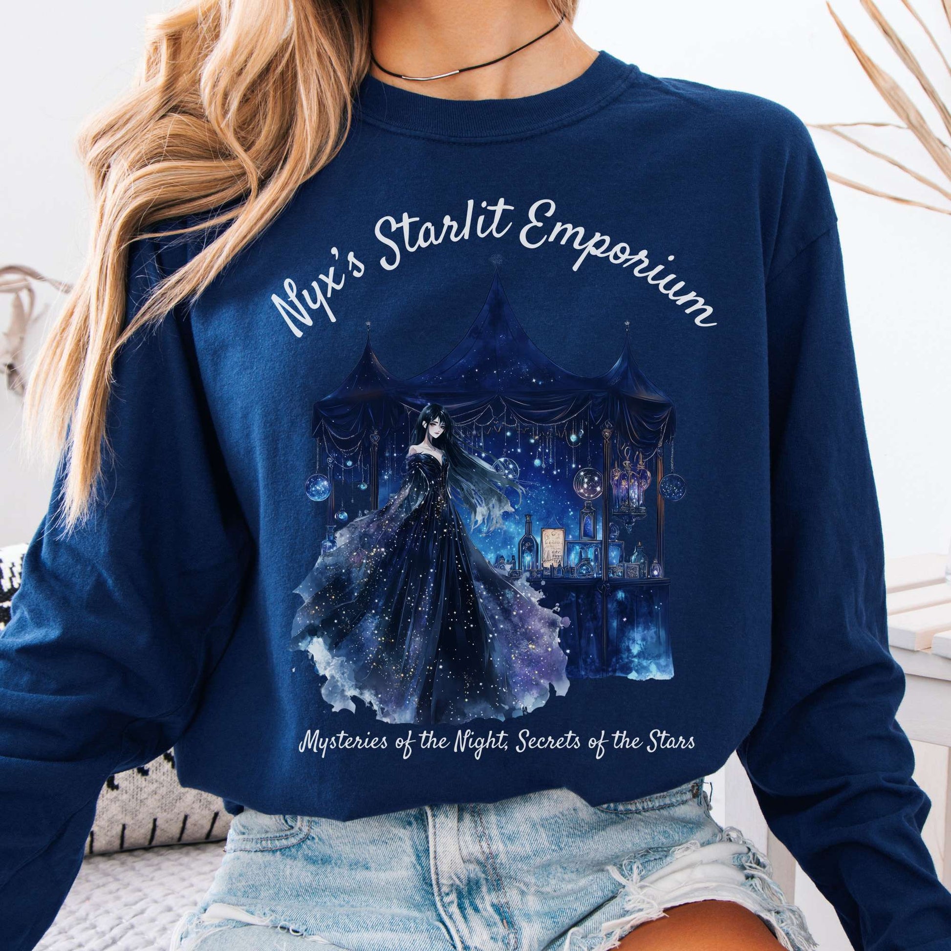 Long-sleeve True Navy / S Nyx's Starlit Emporium Goddess Long Sleeve Shirt The Mystic Eden